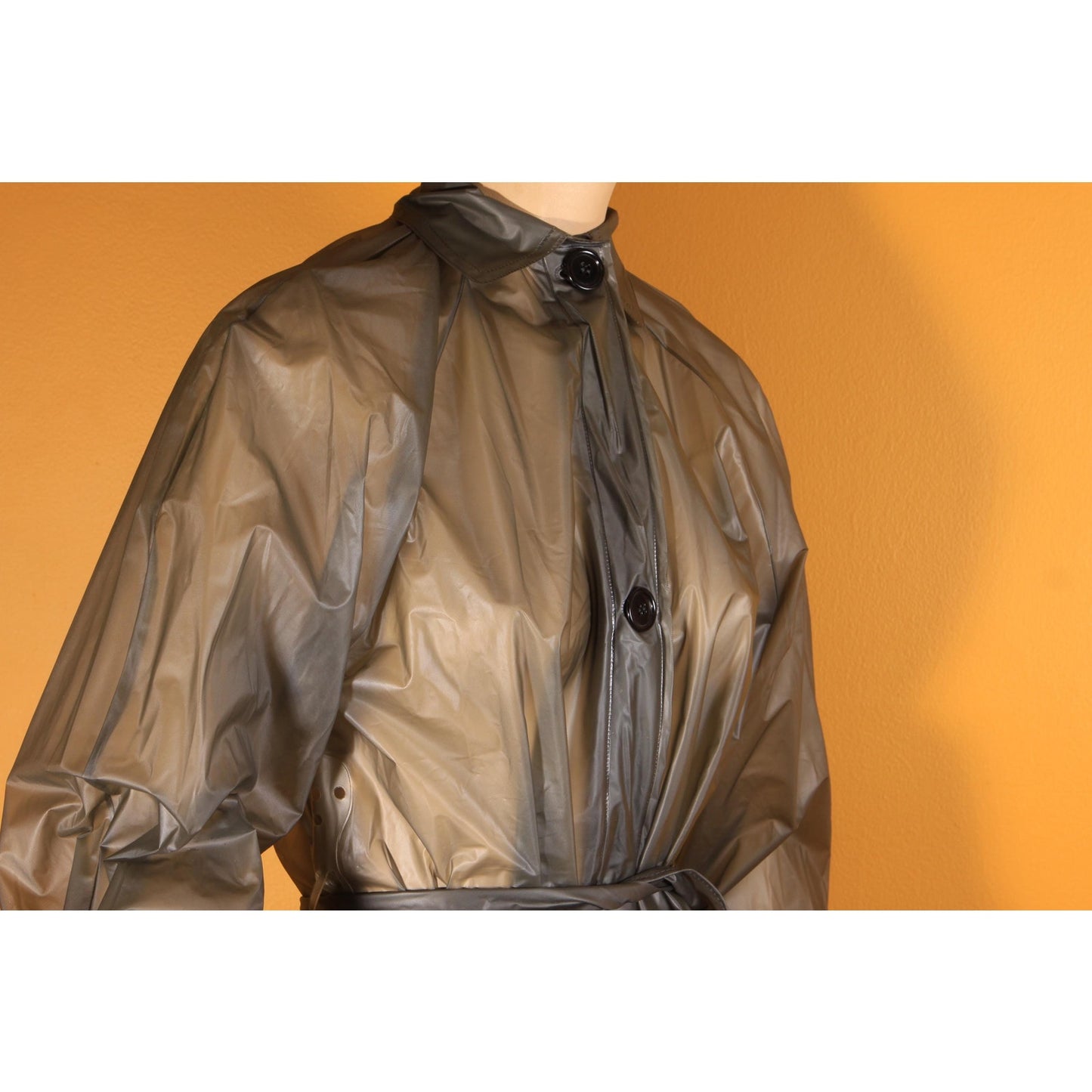 1950s 1960s See Through Gray Button Down Belted Raincoat with Matching Rain Bonnet by Aqua Sheen by Exylin -S