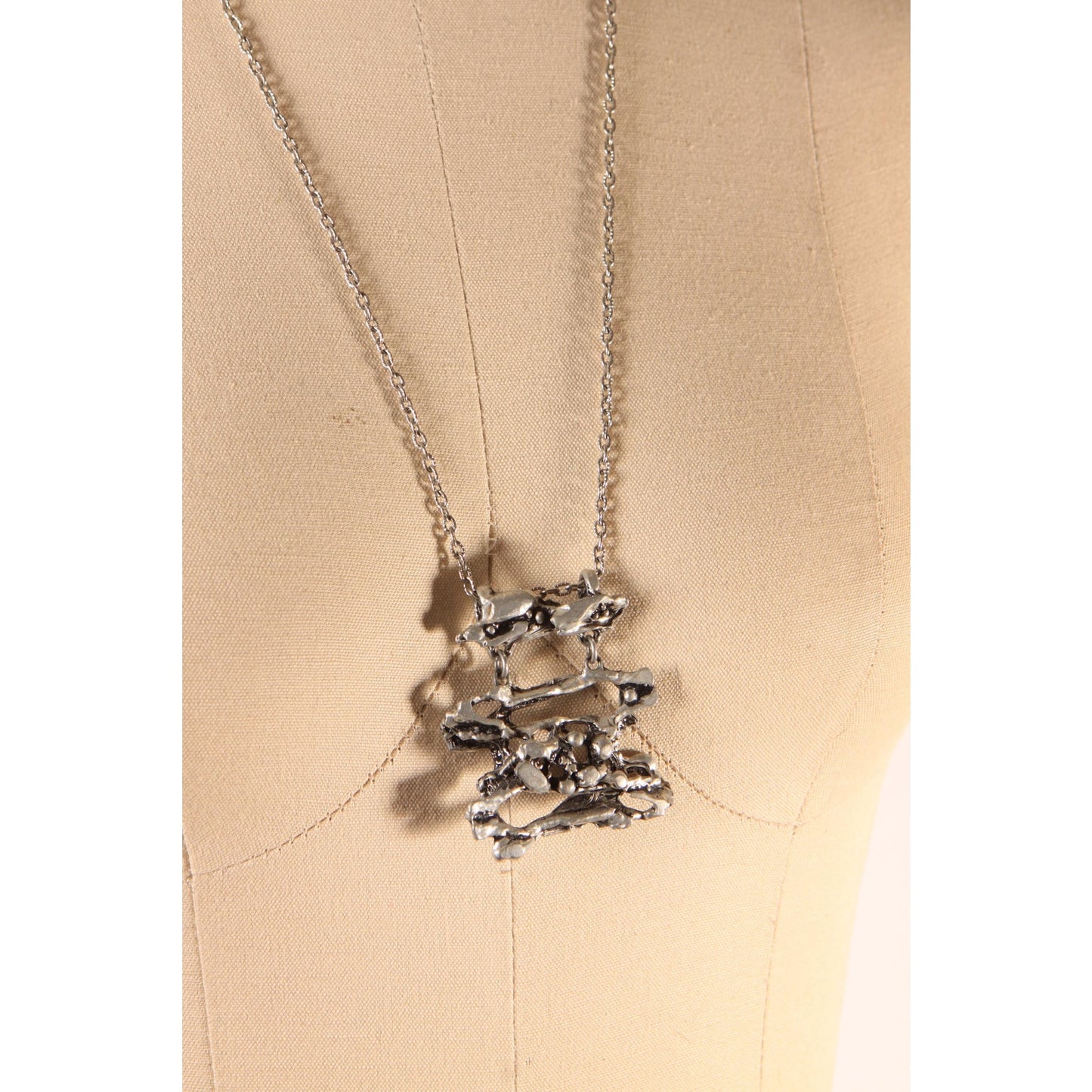1970s Silver Tone Metal Abstract Brutalist Style Pendant Necklace by Tapani Vanhatalo Finland