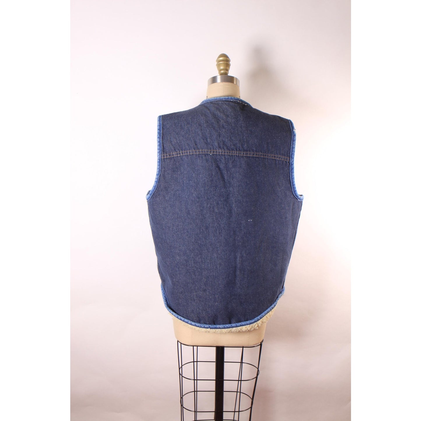 1970s Denim Metal Snap Faux Sherpa Lined Western Men’s Vest by Sears Roebucks-L