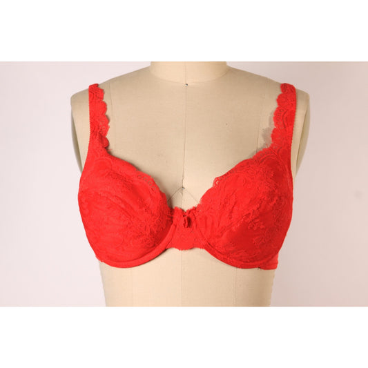 1980s Red Floral Lace Padded Bra by Fredericks of Hollywood-36C