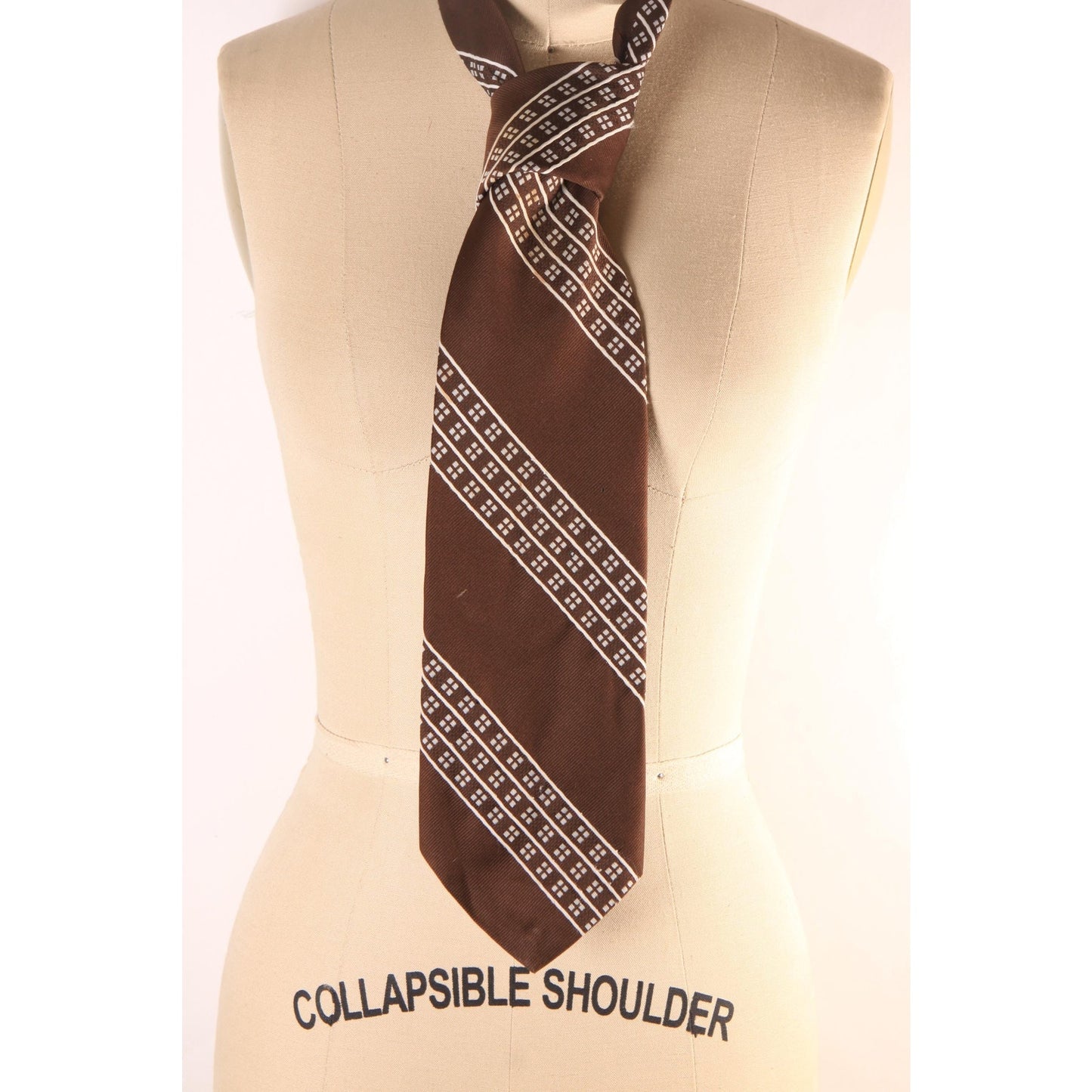 1970s Brown and White Striped Wide Necktie Tie