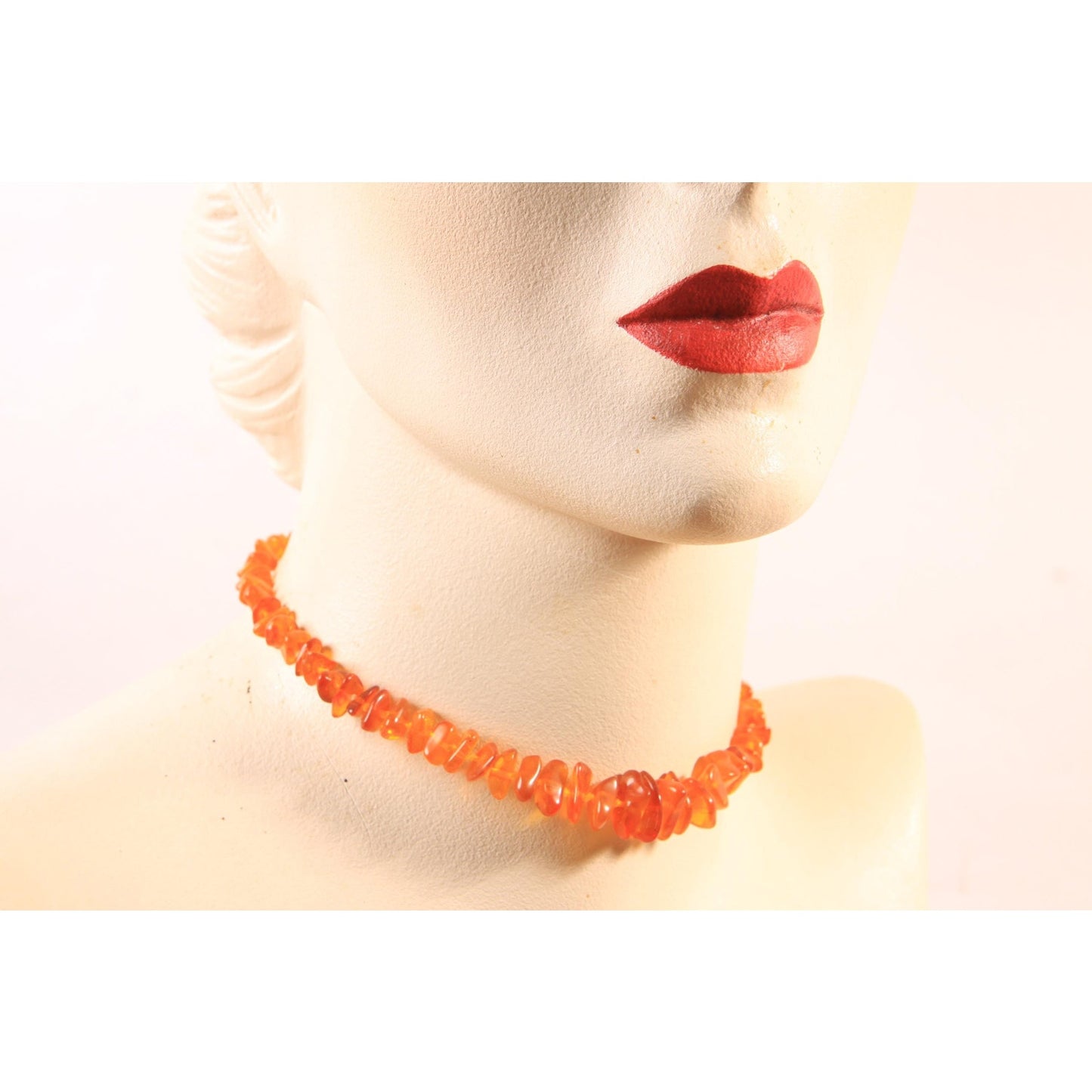 1950s Orange Plastic Beaded Faux Amber Necklace