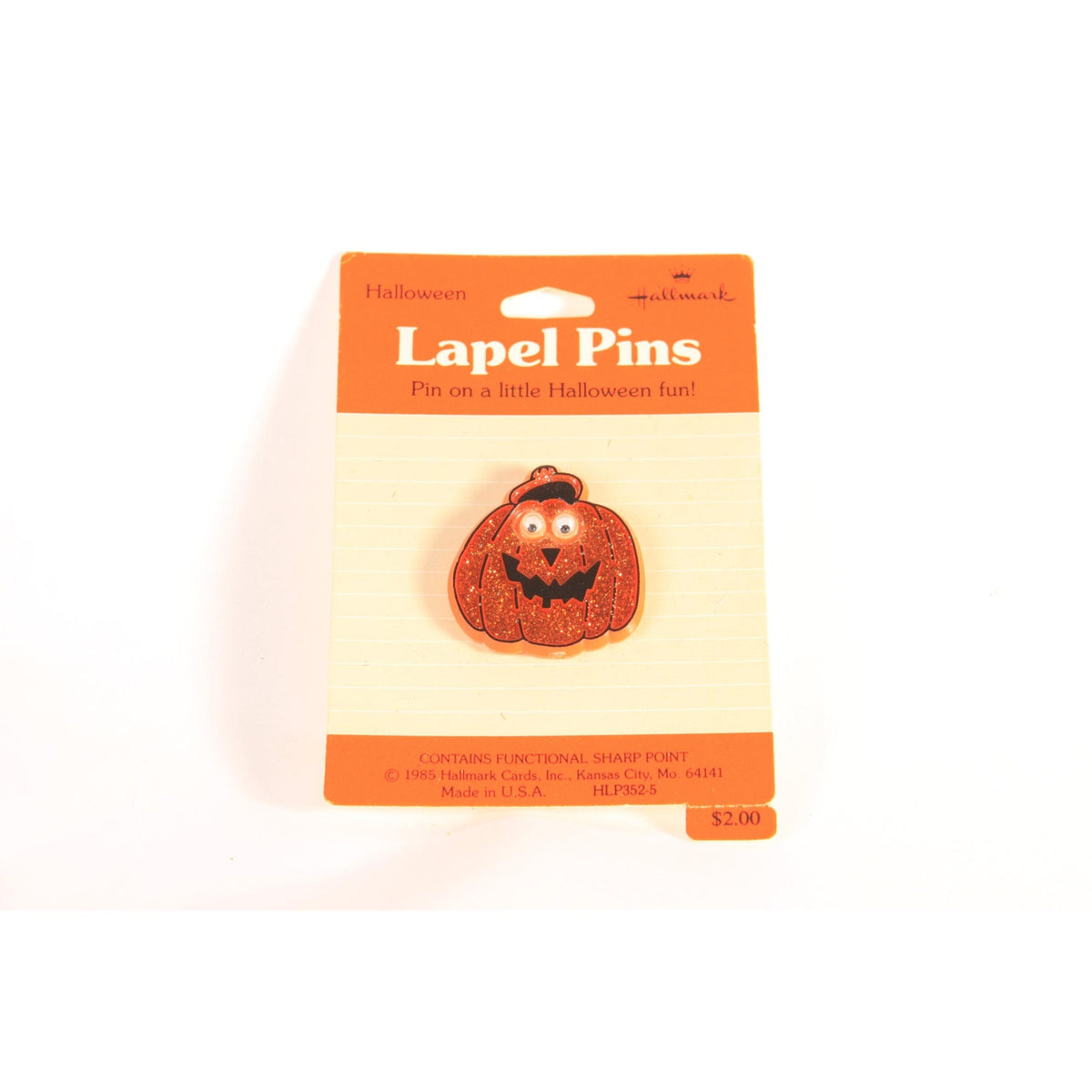 Deadstock 1980s 1990s Novelty Halloween Orange Glitter Moving Google Eyes Jackolantern Pumpkin Brooch Pin by Hallmark