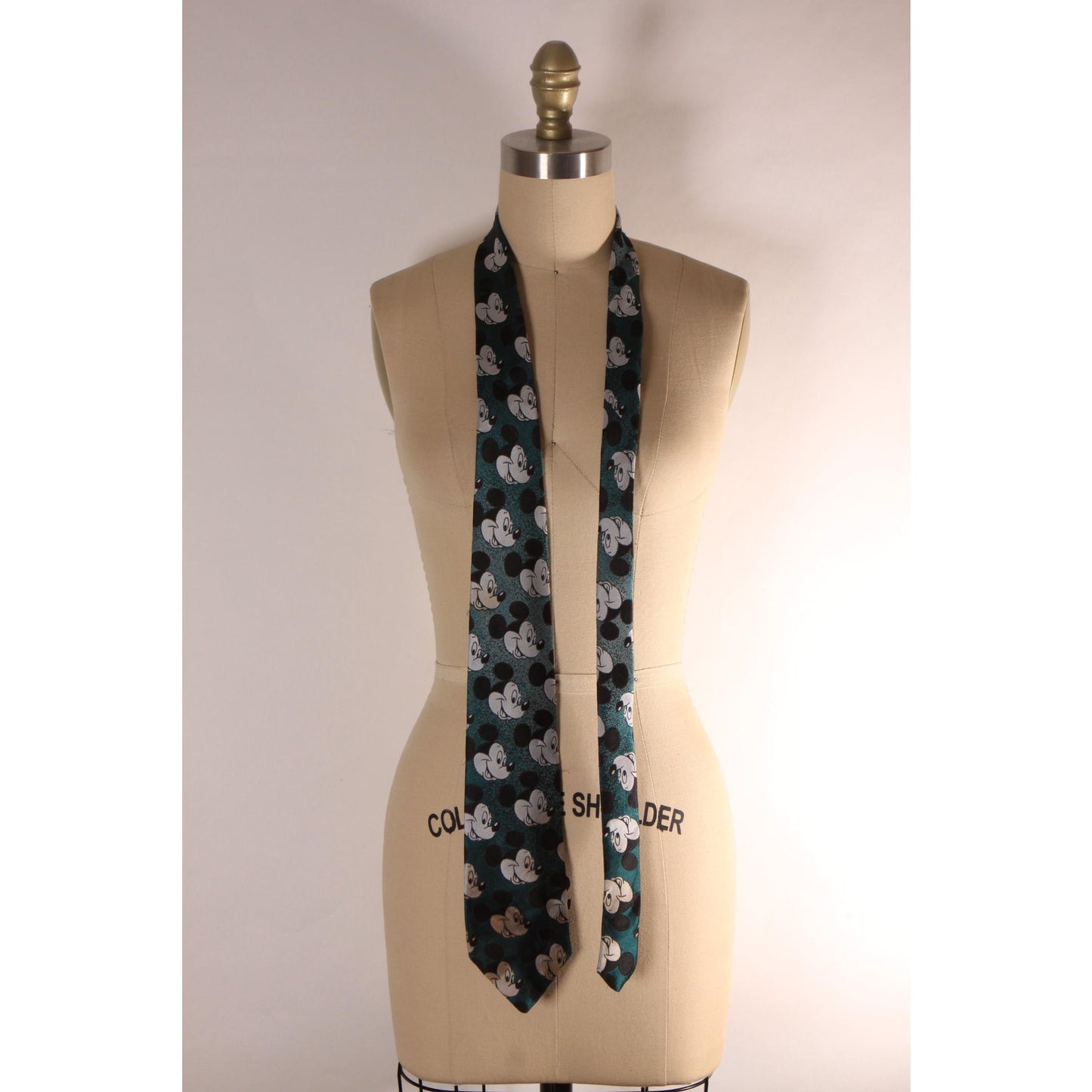 1980s Teal Blue, White and Black Novelty Mickey Mouse Necktie