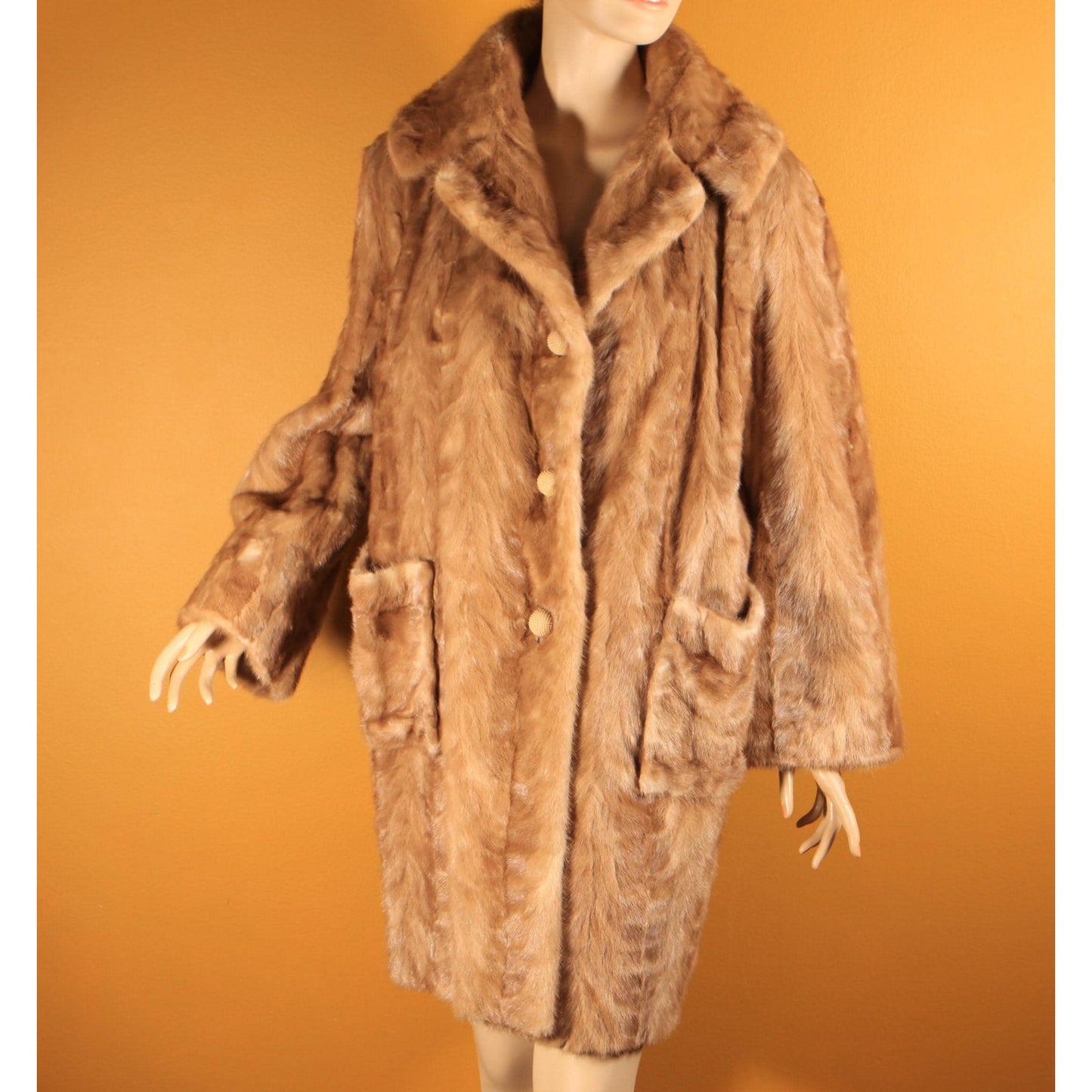1950s Honey Brown Mink Fur Long Sleeve Pocketed Coat by Chajage's Atlanta -XL