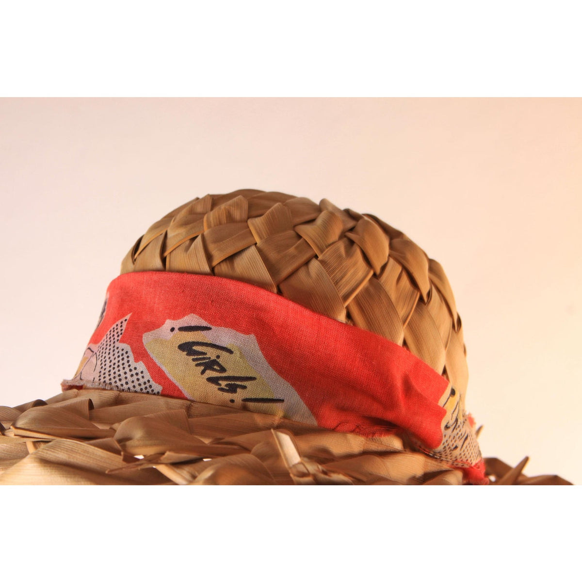 1950s Straw Wicker Woven Novelty Girls Woman Fabric Headband Sun Hat