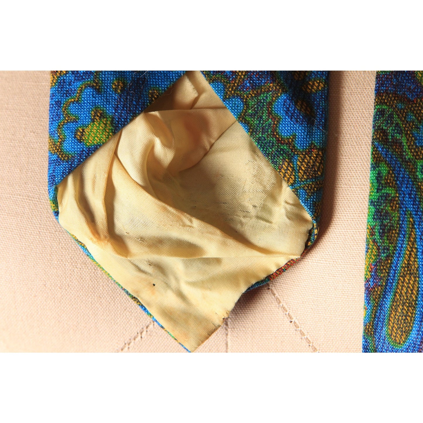 1960s Blue, Green and Tan Paisley Pscyhedelic Necktie