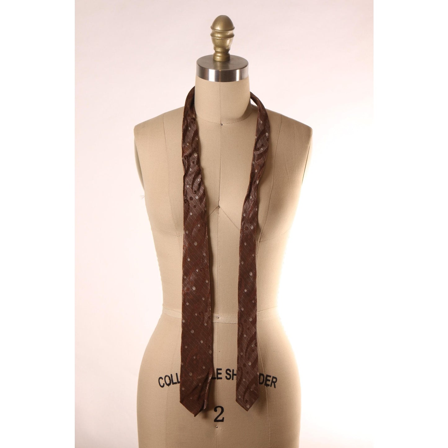 1980s Brown Tan Abstract Swirl Necktie Tie