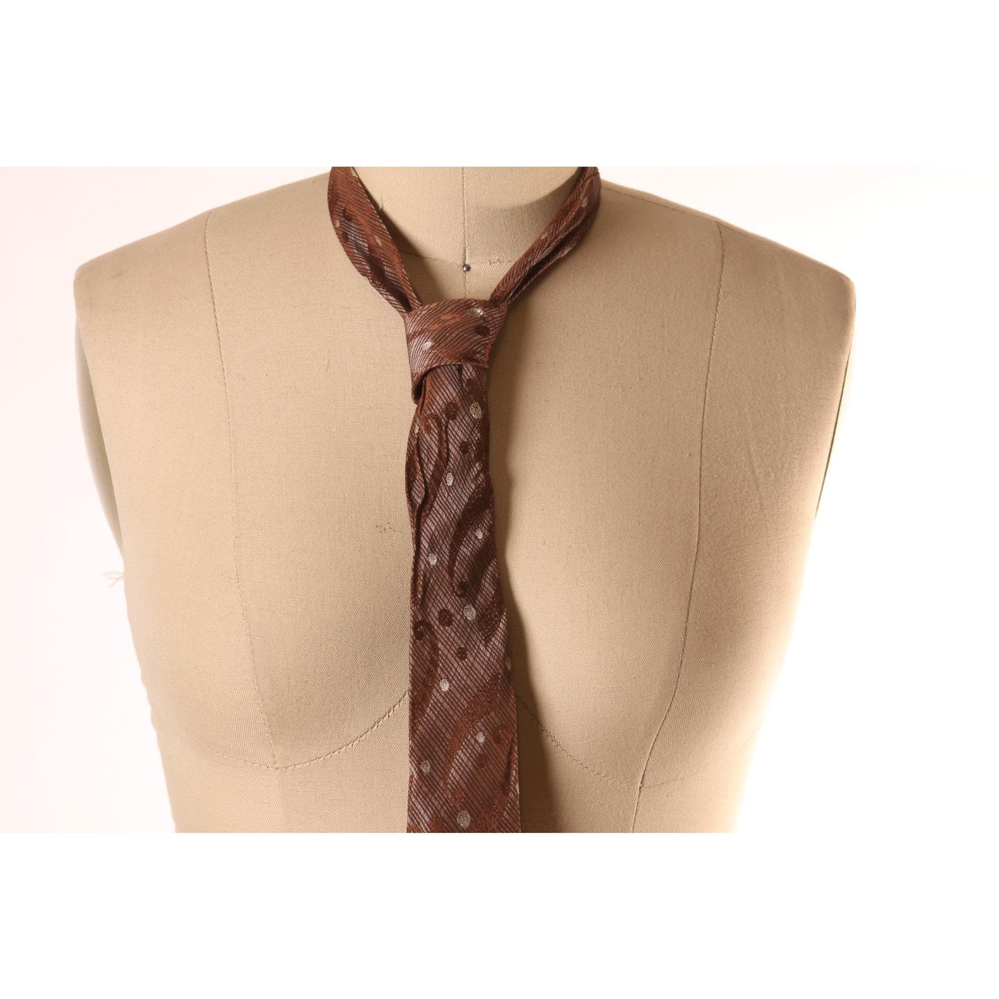 1980s Brown Tan Abstract Swirl Necktie Tie