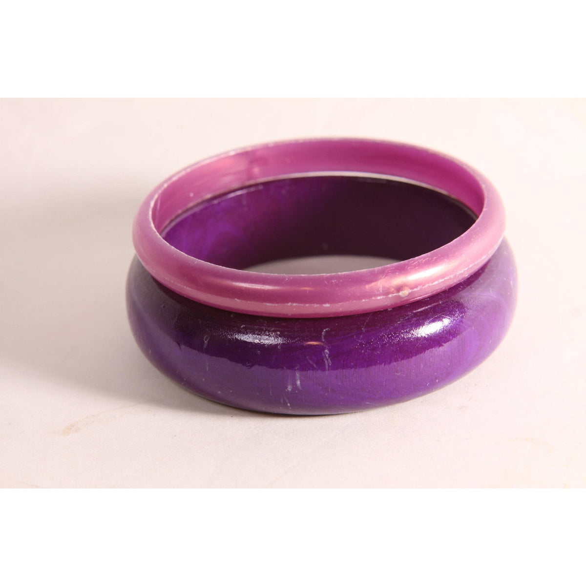 1970s Dark Purple and Light Purple Plastic Stack of 2 Bangle Bracelets