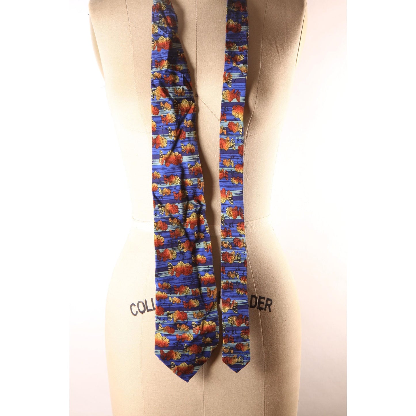 1980s 1990s Blue and Orange Novelty Fish Music Musical Note Necktie by J. Garcia