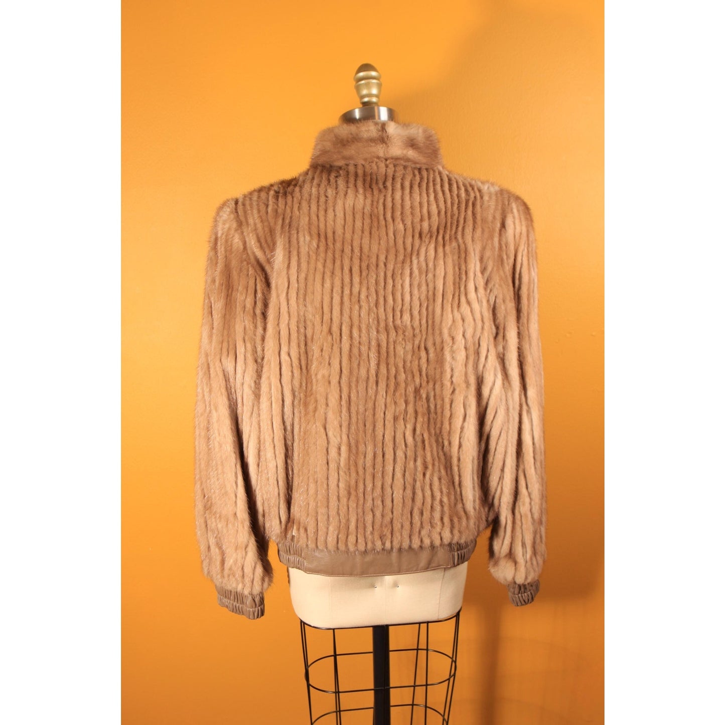 1980s Brown Mink Fur and Tan Leather Reversible Bomber Jacket Coat -M-L