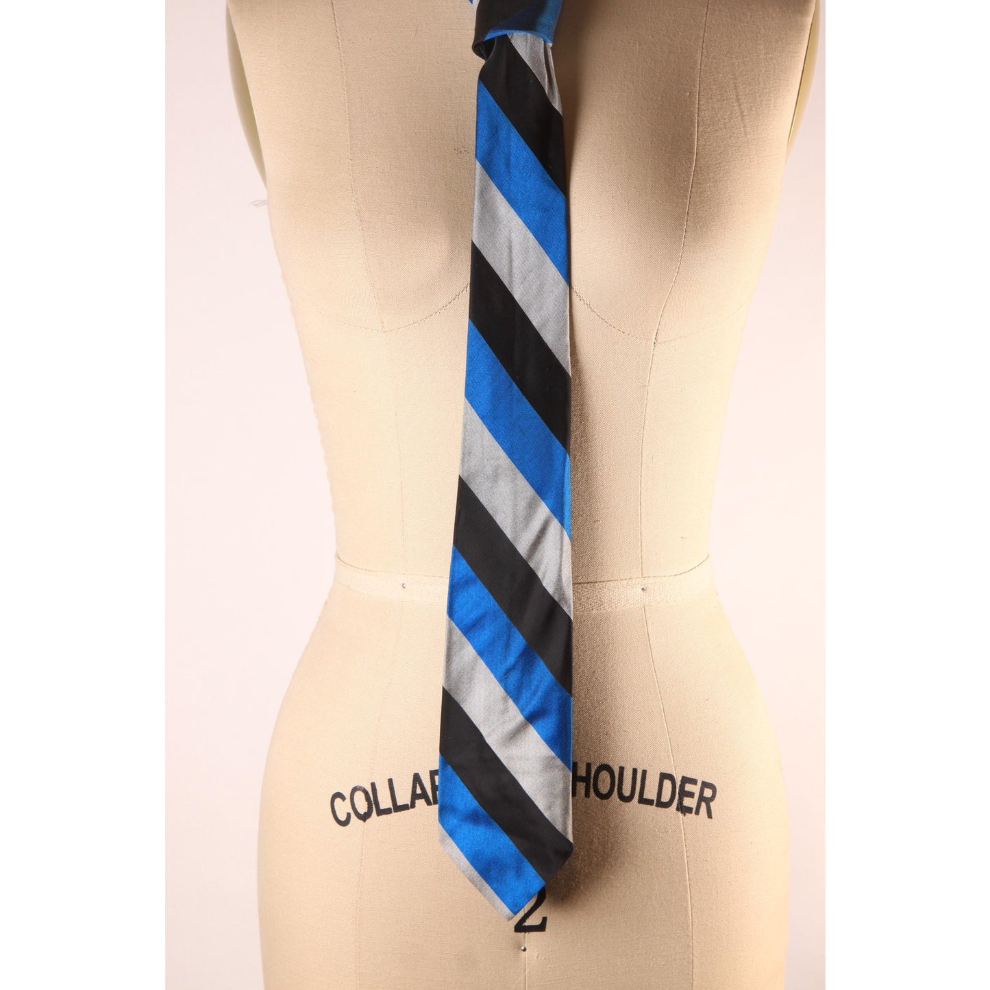 1970s Black, Gray and Electric Blue Striped Necktie Tie