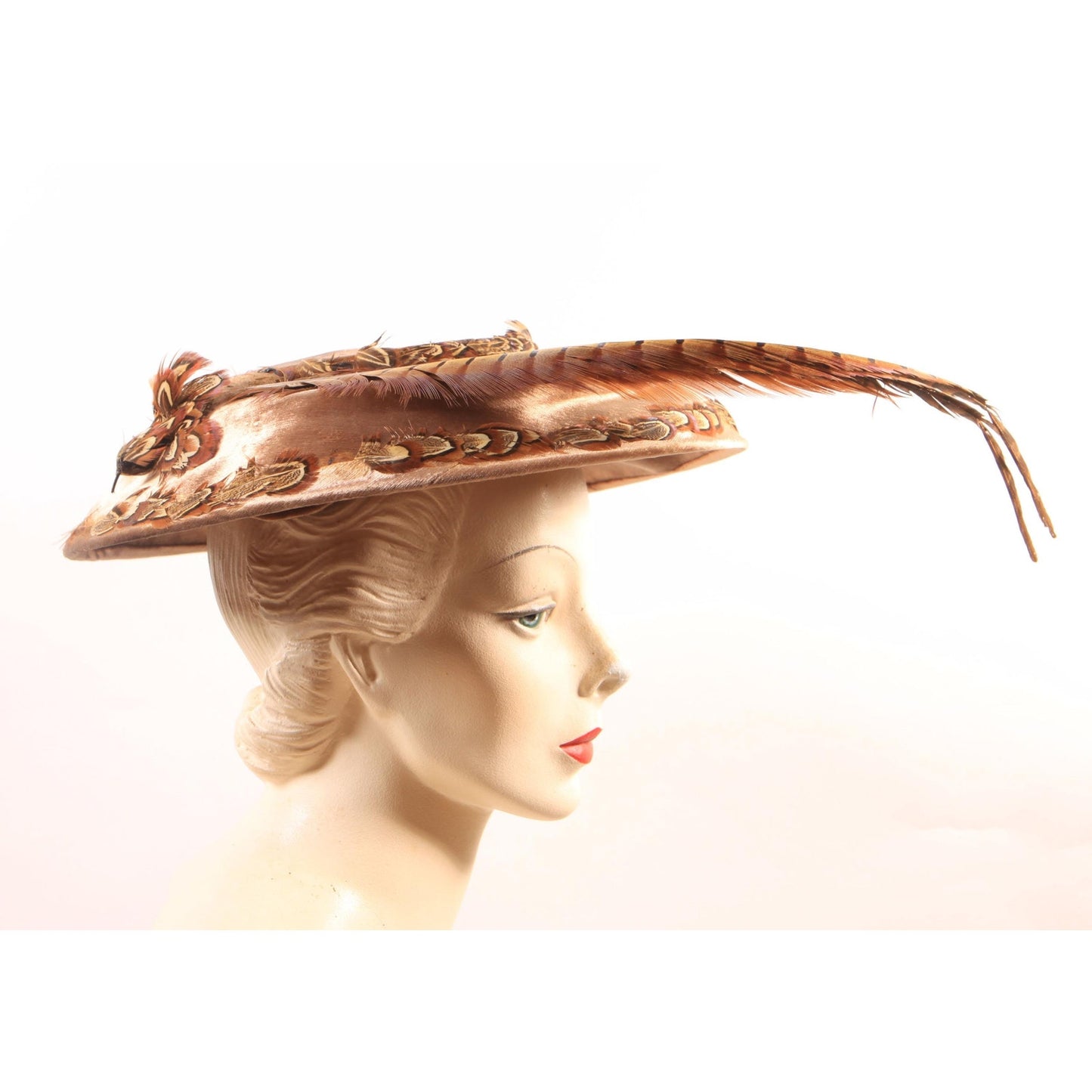 1940s Brown Velvet Pheasant Feather Wide Brim Hat by Win Wagoner