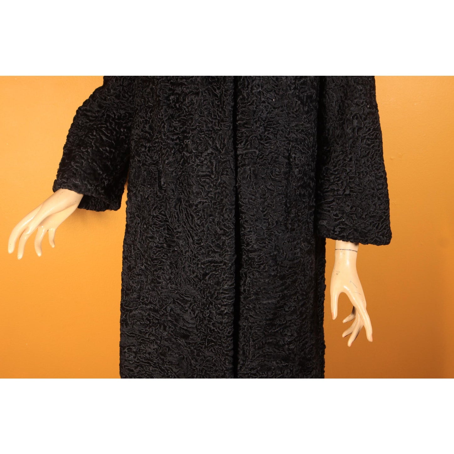 1950s Black Persian Lamb Fur and Mink Fur Trim Collar Long Sleeve Coat by Le Don Original Furs -M-L