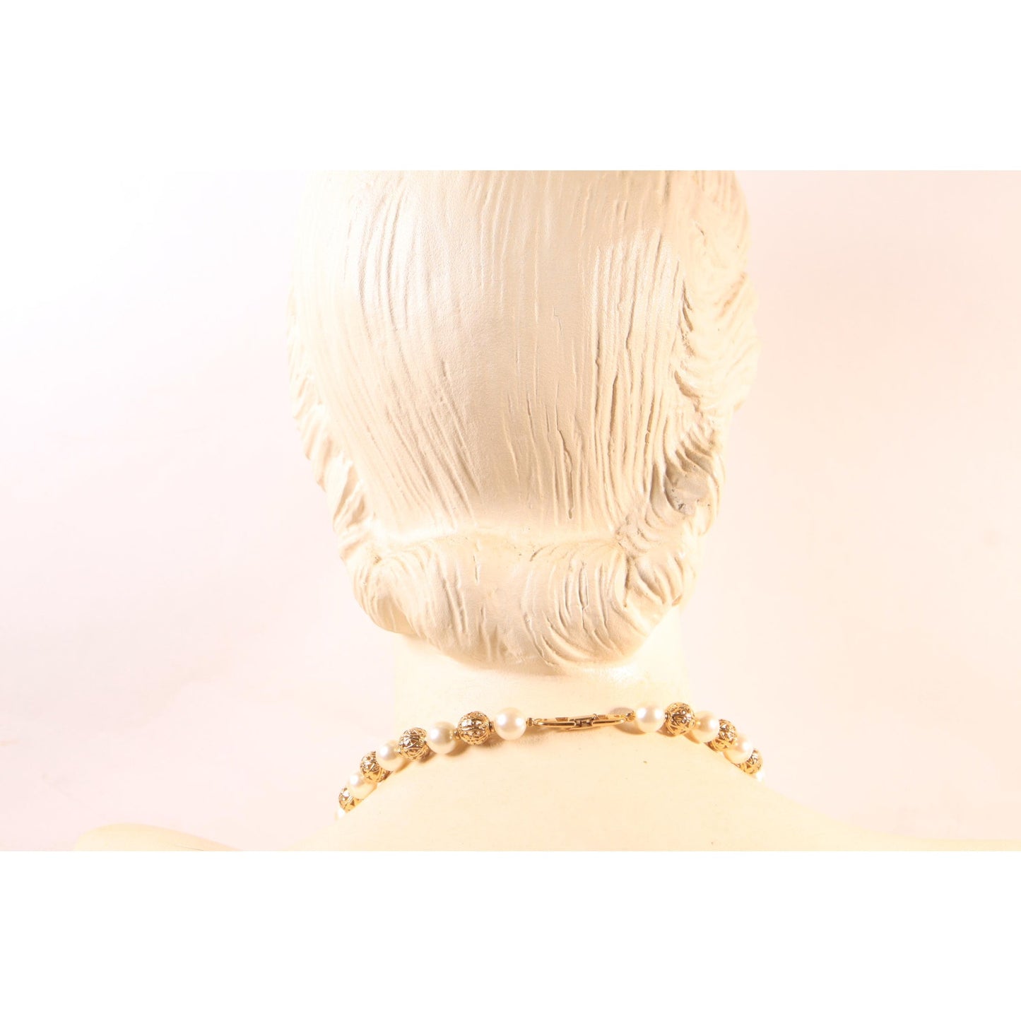 1960s Faux Pearl and Gold Tone Metal Beaded Necklace by Napier