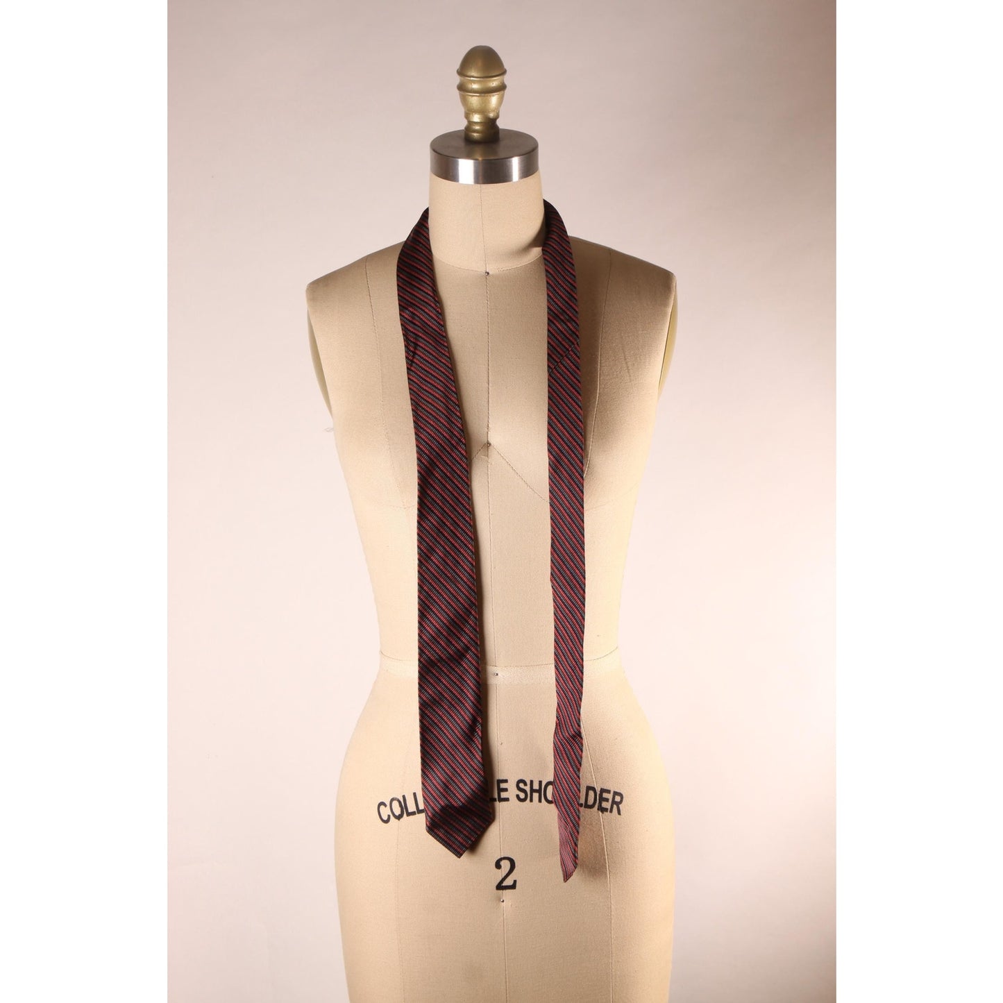 1970s Reddish Pink and Gray Striped Necktie Tie