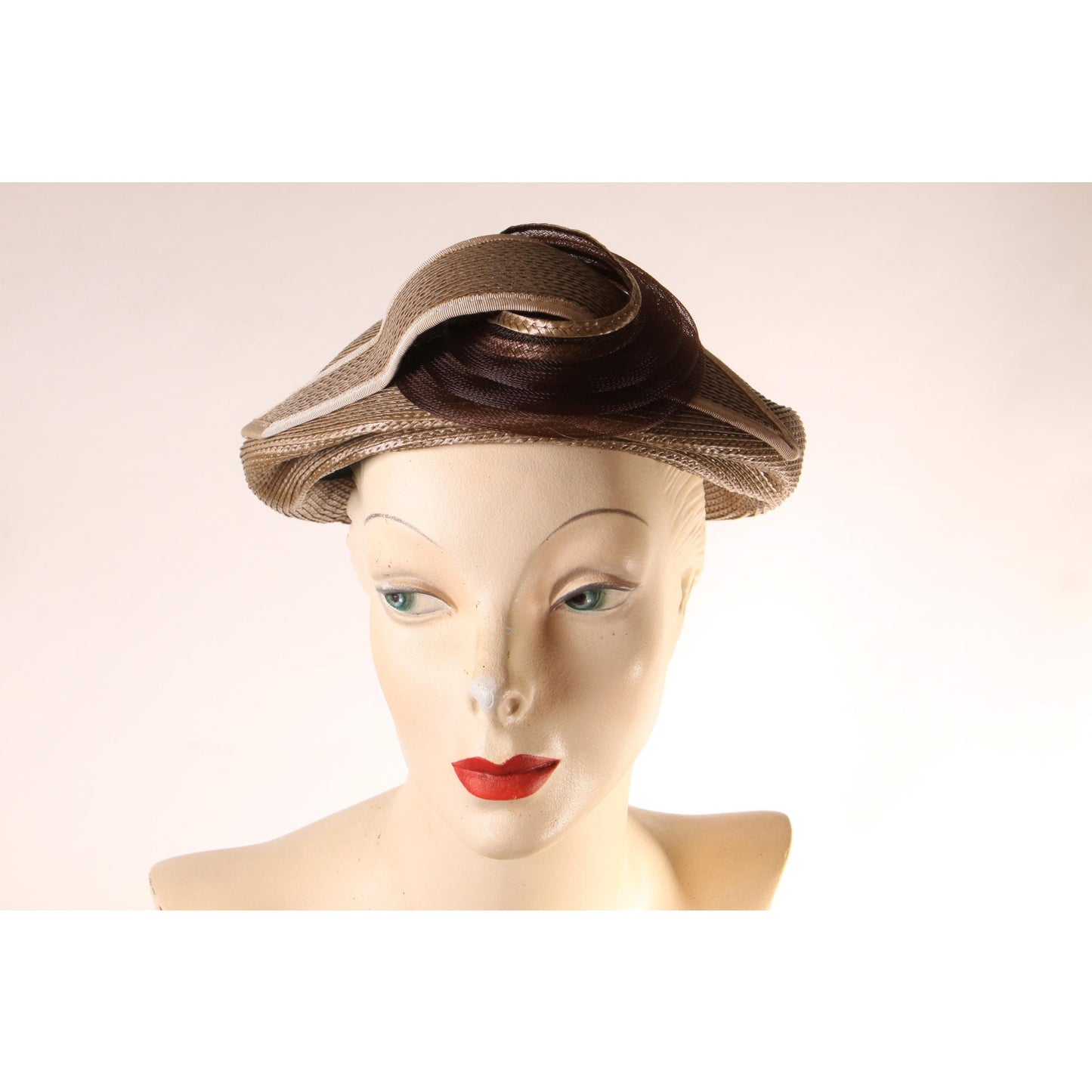 1950s Pale Green, Tan and Brown Abstract Avant Garde Formal Hat