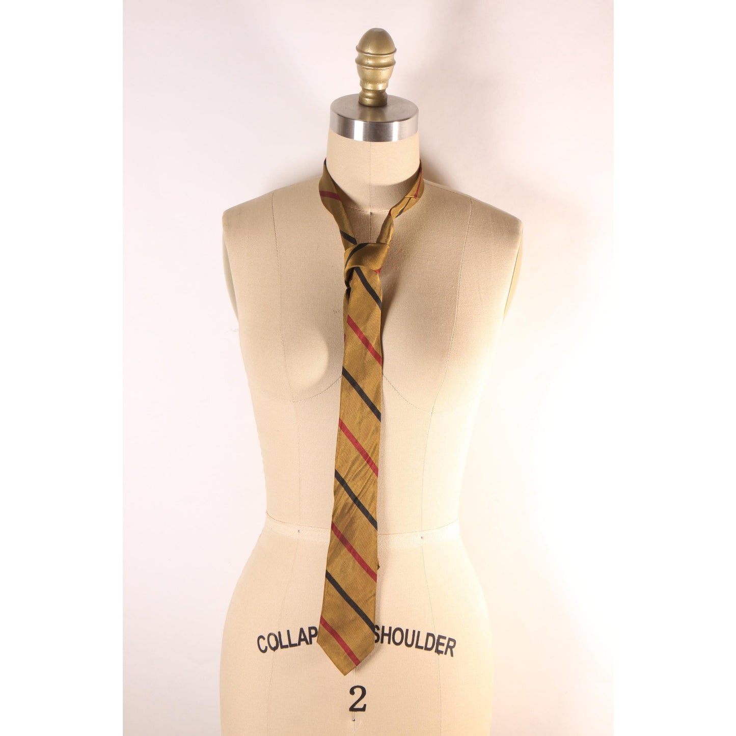 1960s Dark Yellow, Red and Navy Blue Striped Skinny Necktie Tie