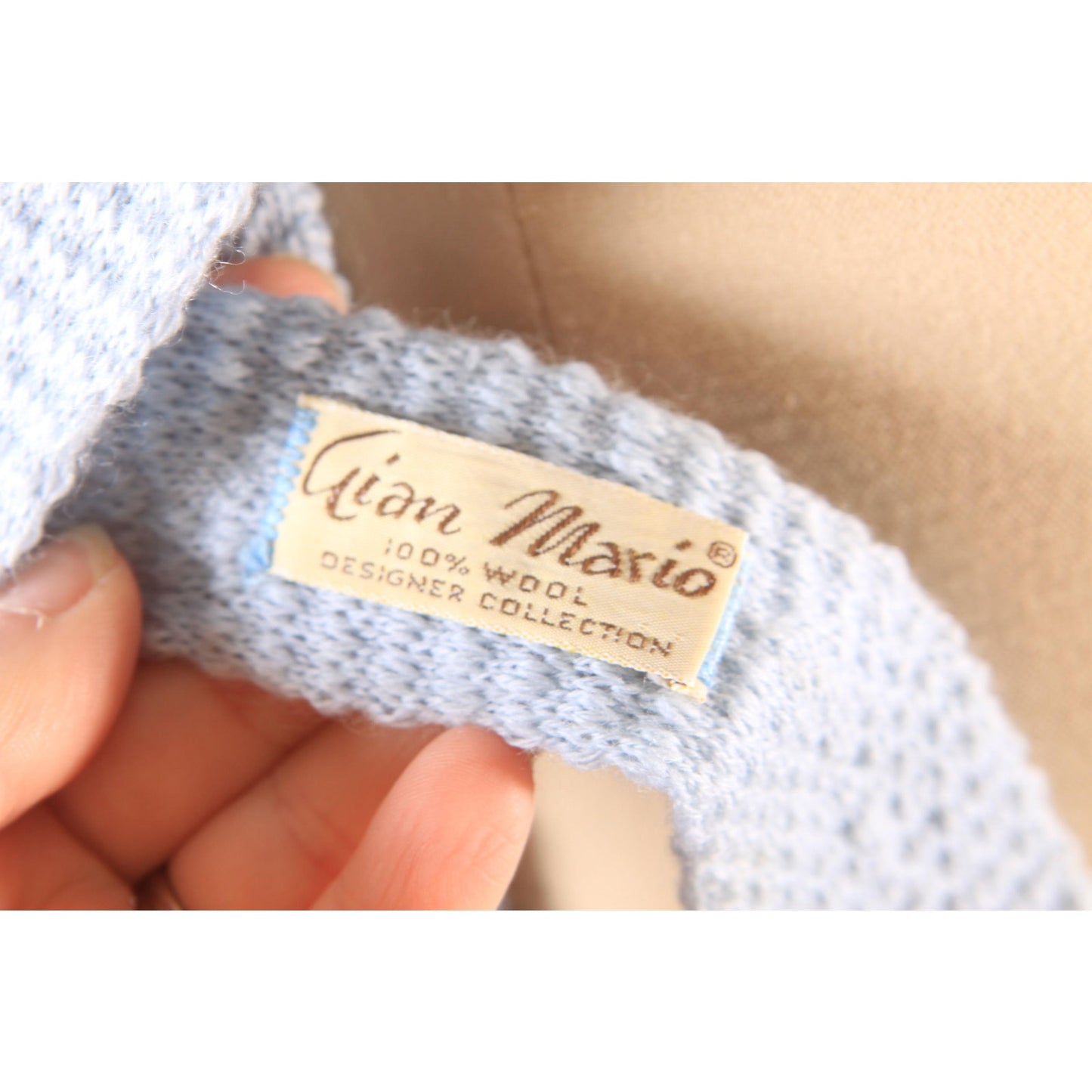 1960s Light Blue Sweater Knit Wool Square End Necktie Tie by Gian Mario