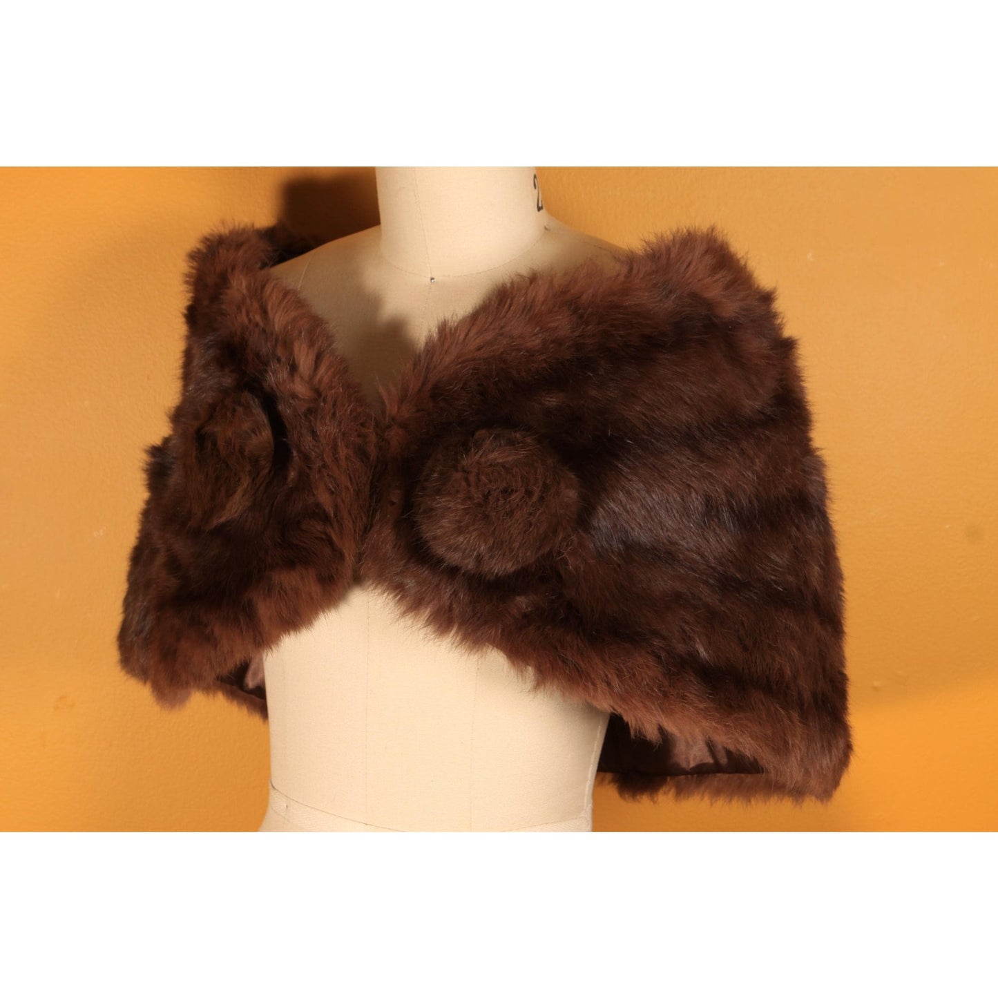 1950s Dyed Rabbit Fur Pom Pom Shrug Wrap