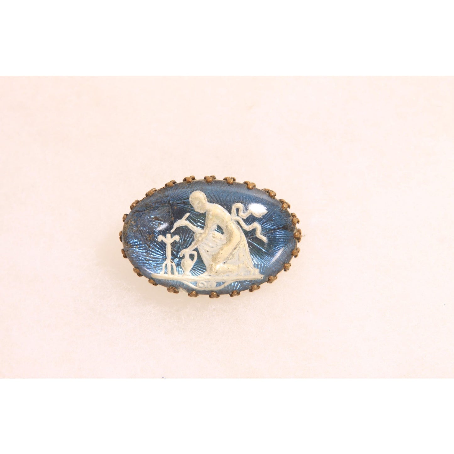 Antique 1800s 1900s Greek Revival Blue and White Brooch
