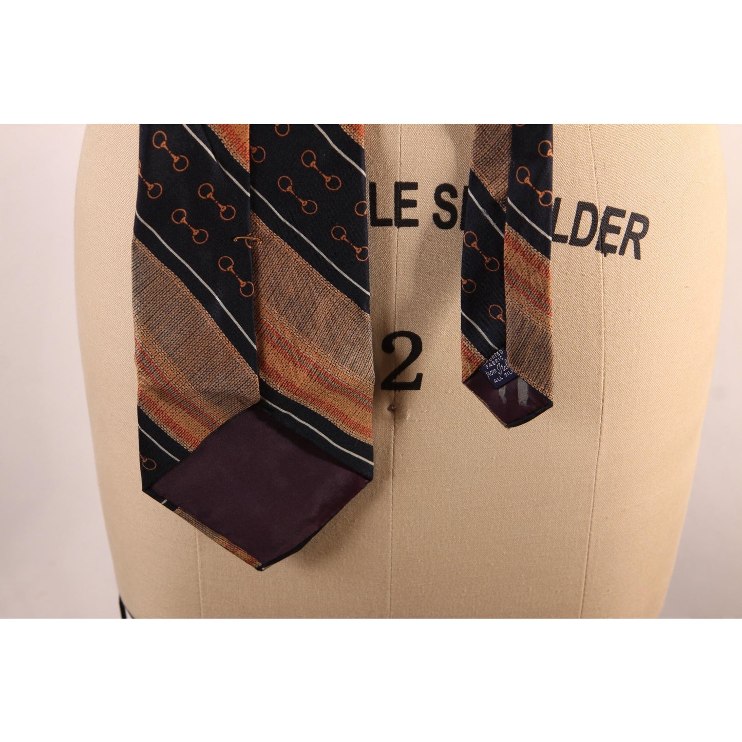 1970s Navy Blue, Brown and Orange Striped Equestrian Bit Horse Necktie Tie