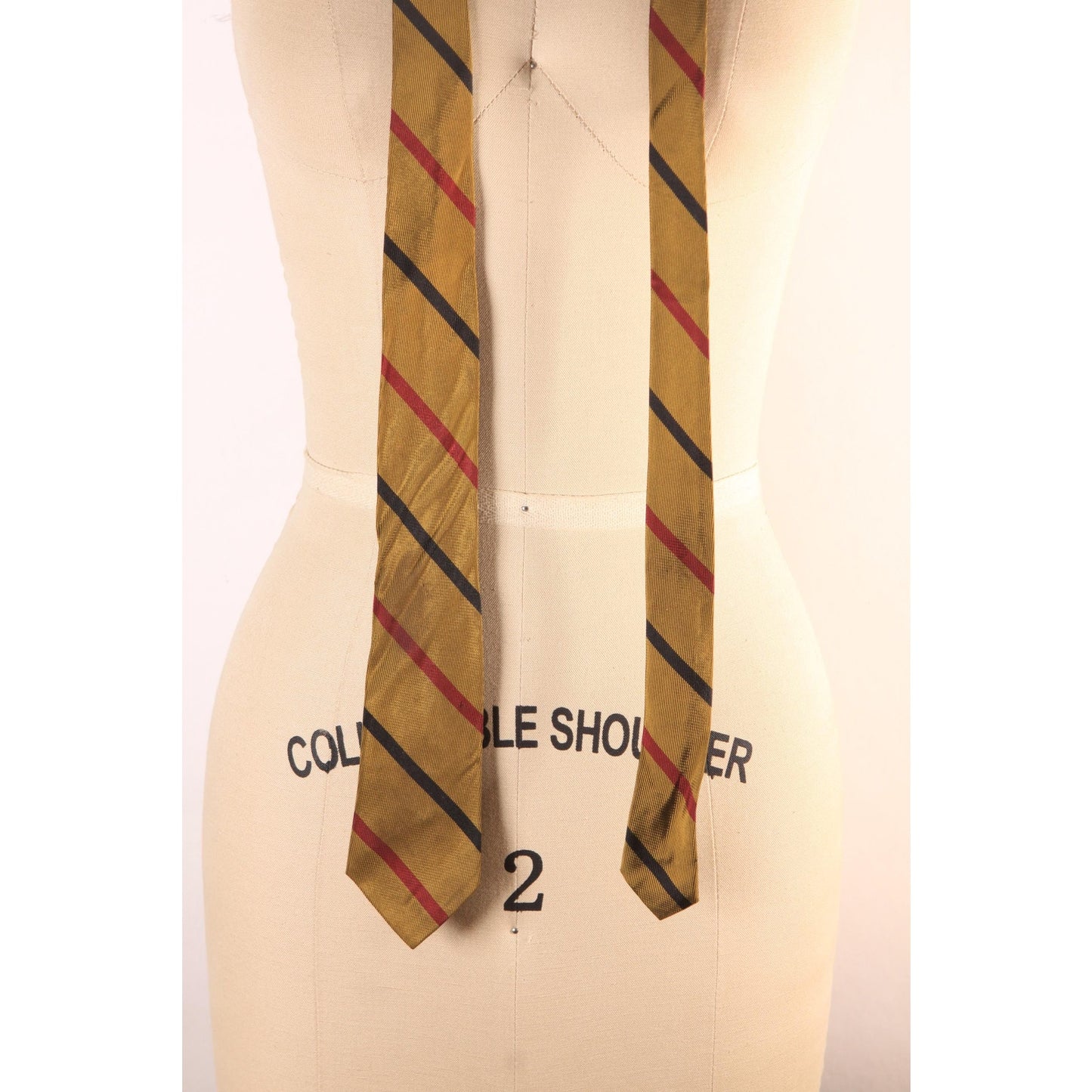 1960s Dark Yellow, Red and Navy Blue Striped Skinny Necktie Tie