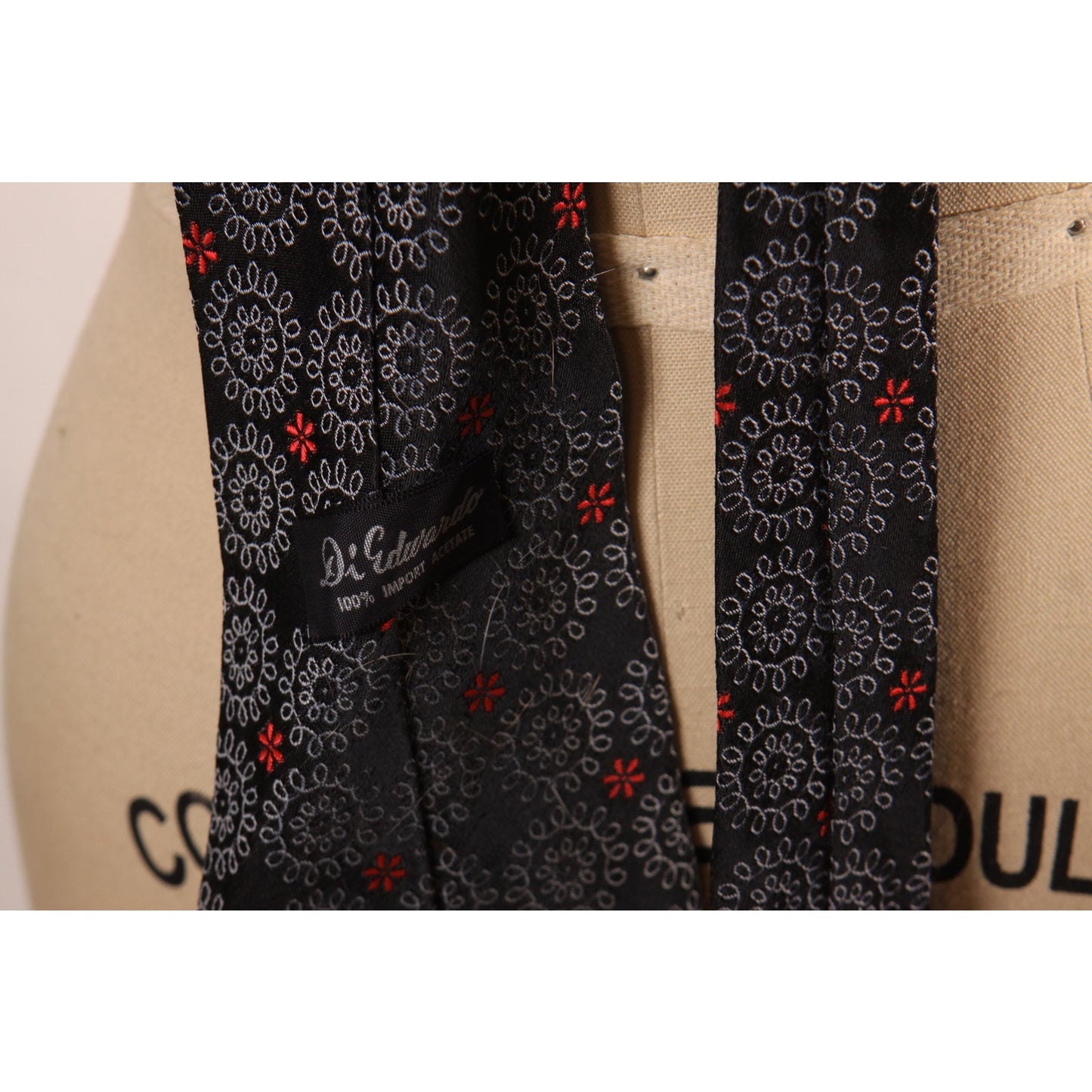 1960s Black and Red Swirl Floral Necktie Tie by Di Edwardo
