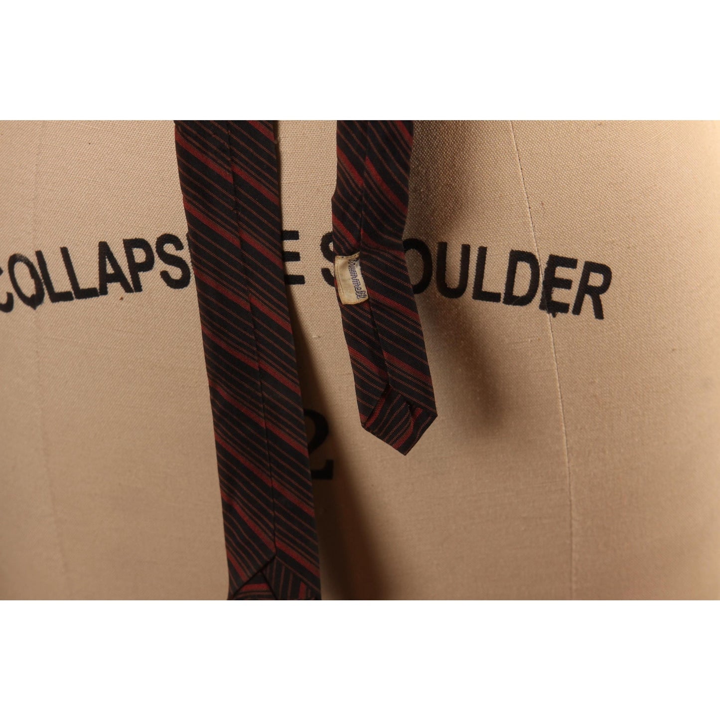 1950s Black and Red Cotton Striped Skinny Dacron Necktie Tie by Brummell