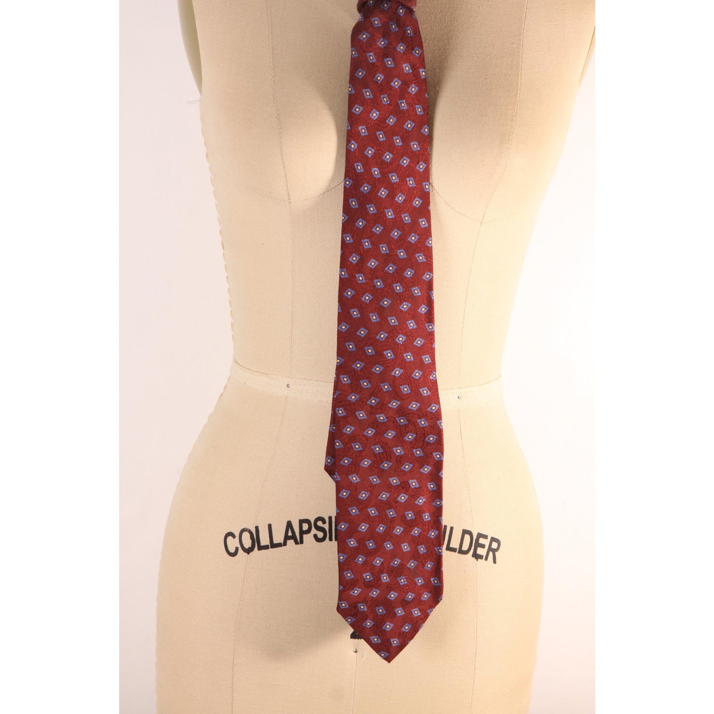 1990s Red and Blue Geometric Necktie Tie by Polo by Ralph Lauren for Neiman Marcus