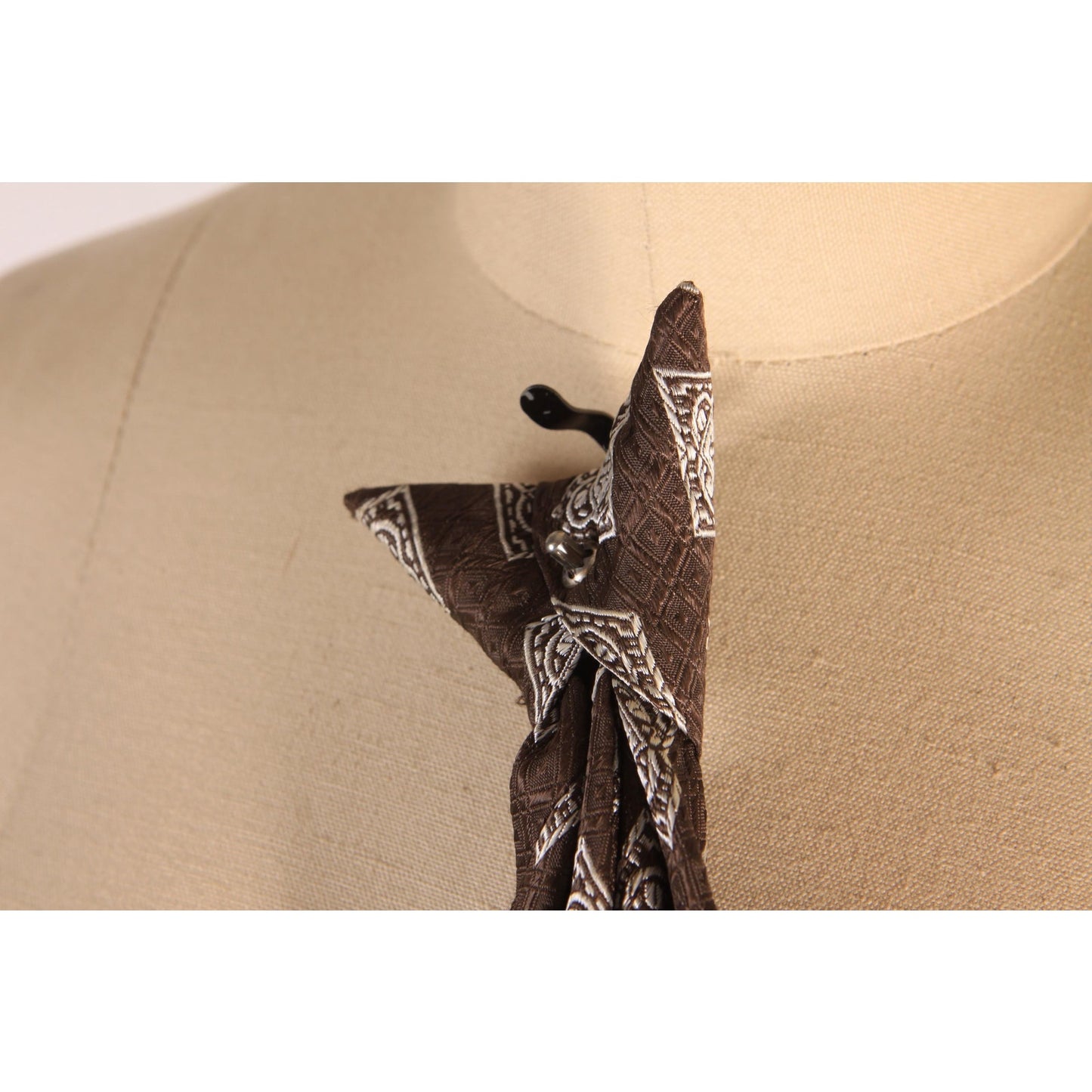 1960s Brown and White Geometric Clip On Necktie Tie by Salem Town