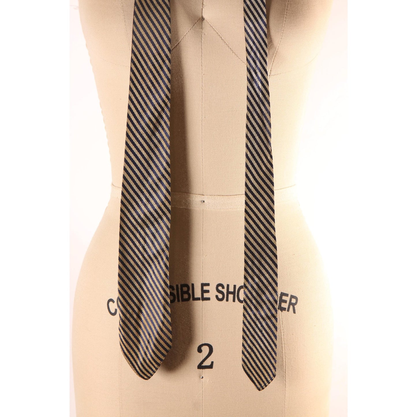 1960s Navy Blue and Tan Striped Necktie Tie by Burkhardl's