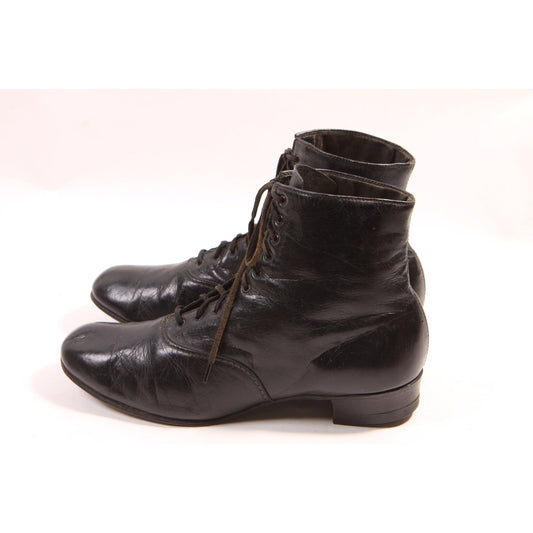 Antique 1900s 1910s Black Leather Lace Up Edwardian Boots