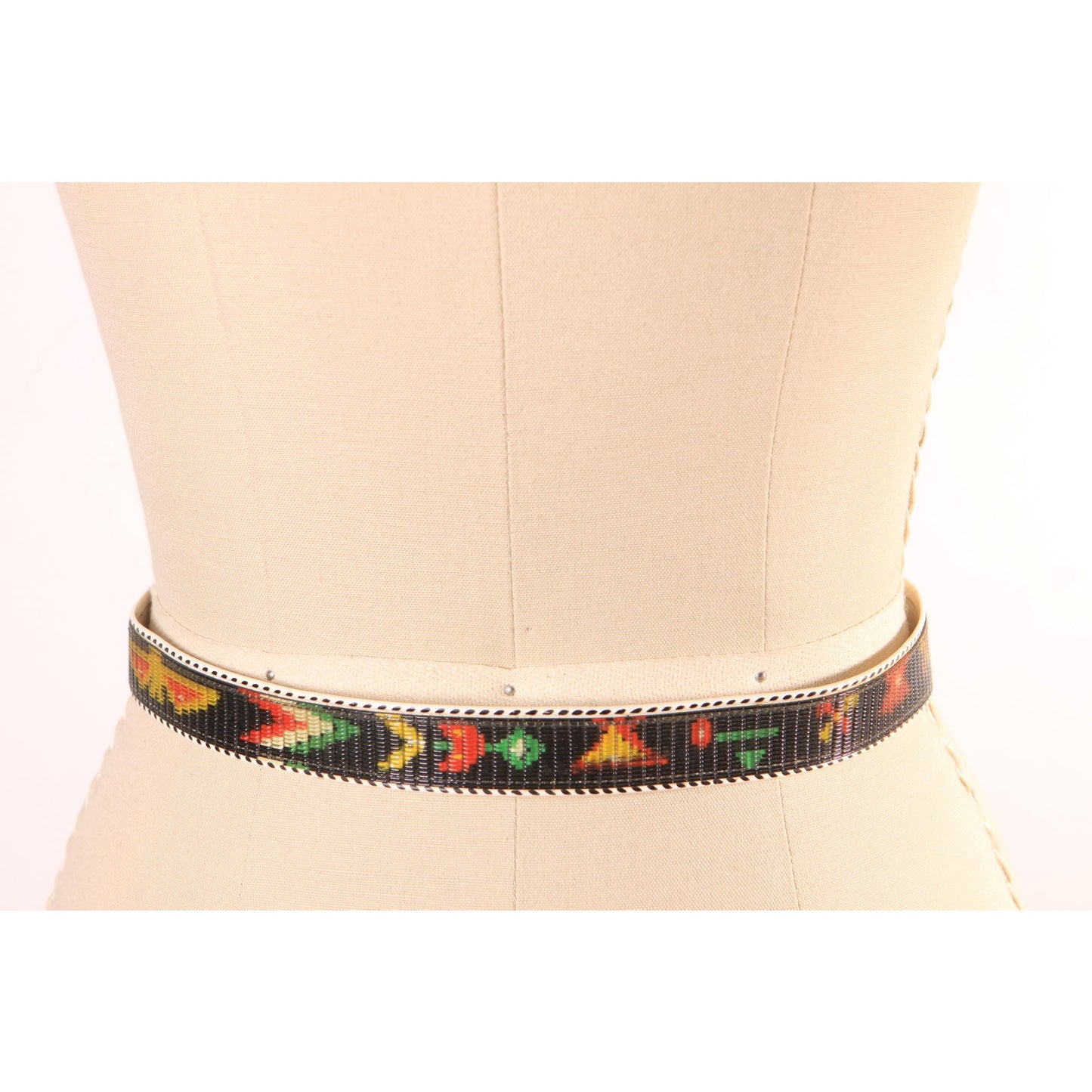 1960s Multi-Colored Rainbow Red, Blue, Yellow and Green Novelty Tourist Western Native American Style Plastic Belt