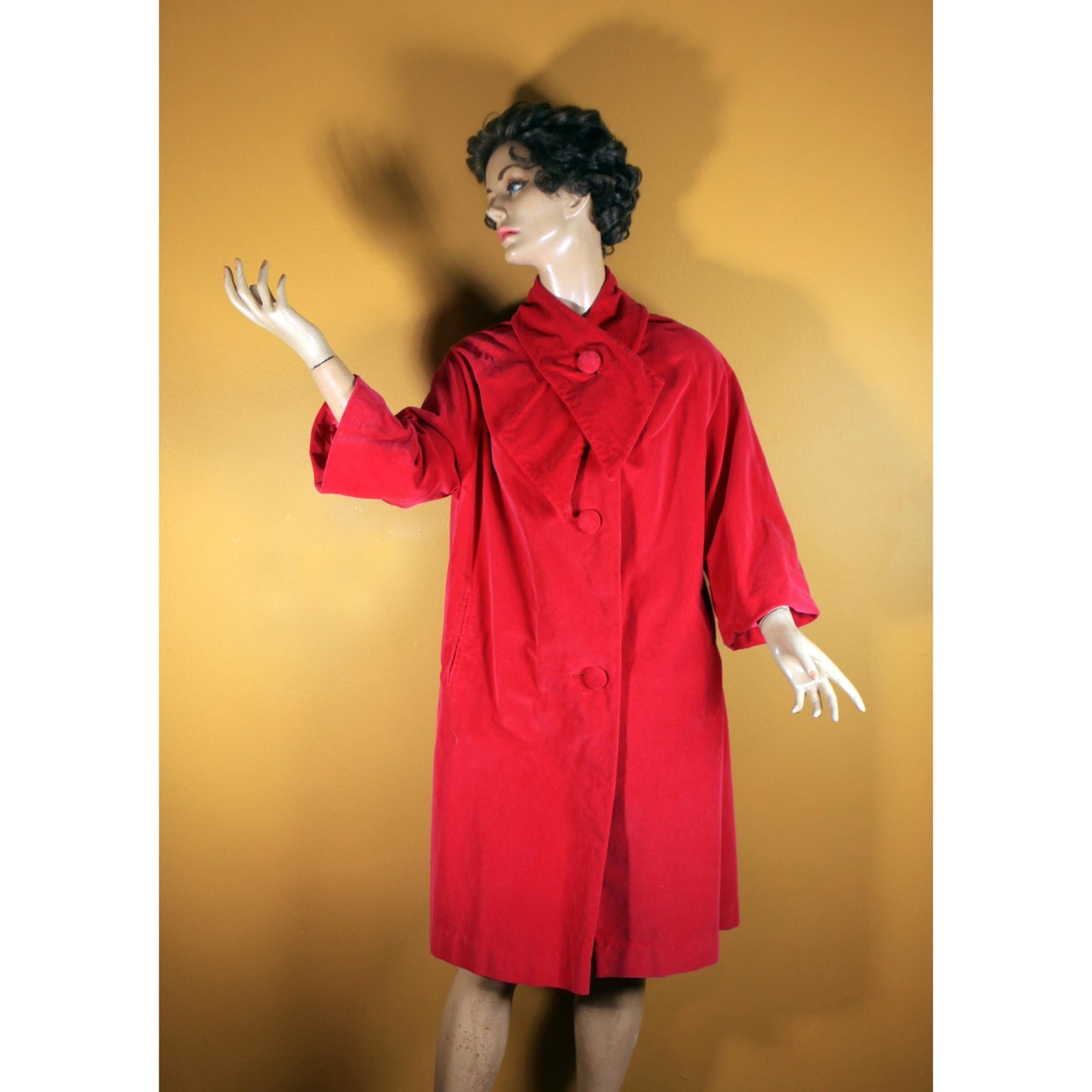 1950s Dark Pink Velvet Bracelet Sleeve Button Down Coat -L-XL