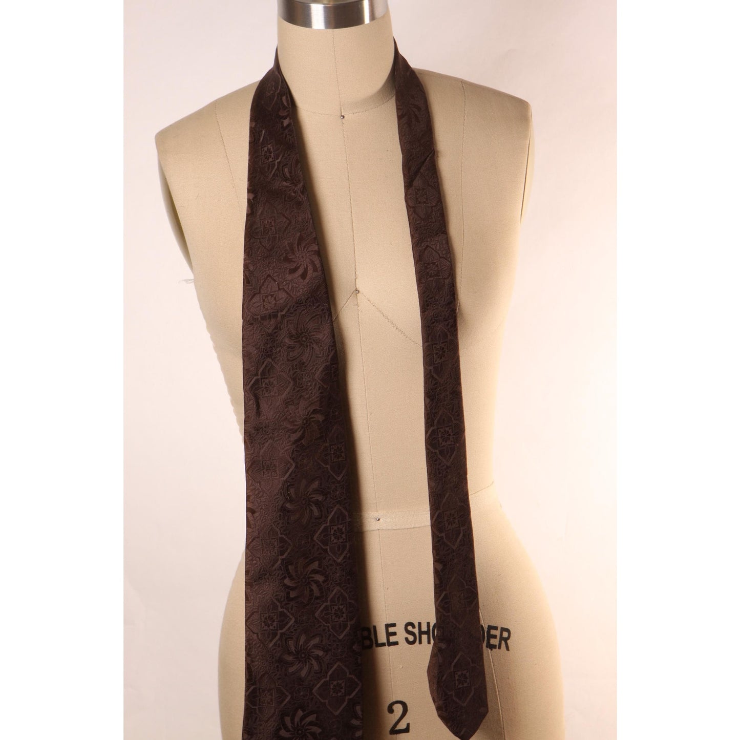 1970s Brown Floral Textured Polyester Wide Necktie Tie
