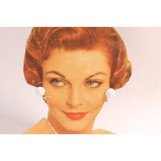 1950s 1960s White Plastic Circle Screw Back Earrings