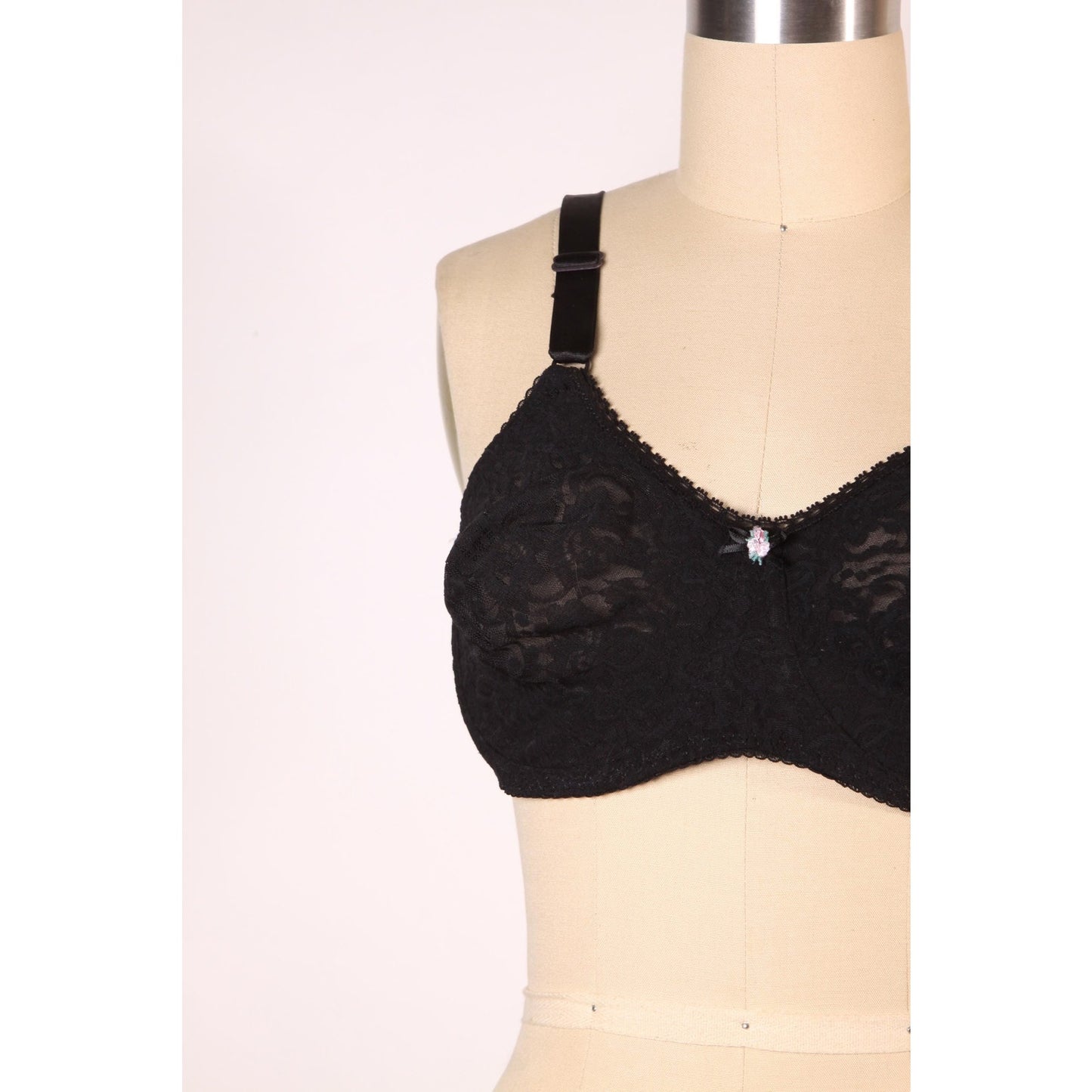 1980s Sheer Black Lace Floral Detail Bra by Bali-38C