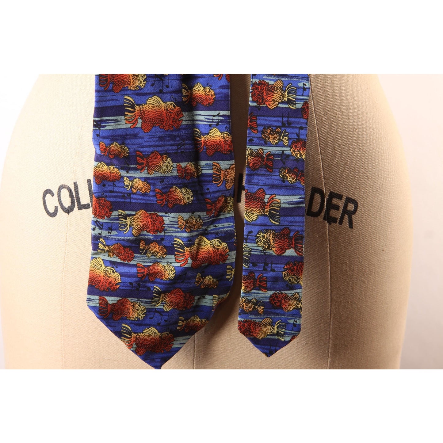 1980s 1990s Blue and Orange Novelty Fish Music Musical Note Necktie by J. Garcia