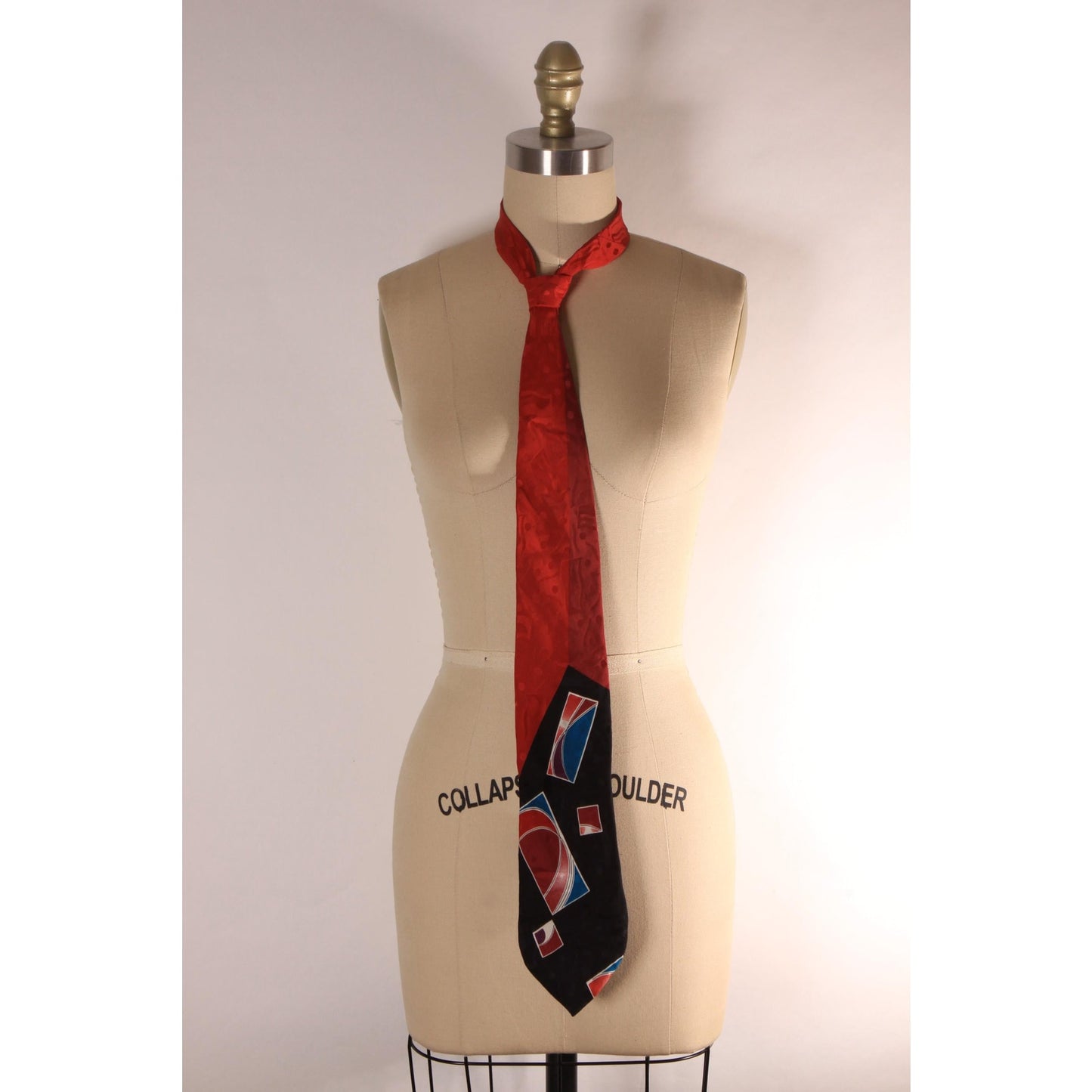 1980s 1990s Red, Black and Blue Abstract Geometric Necktie Tie by Feraud