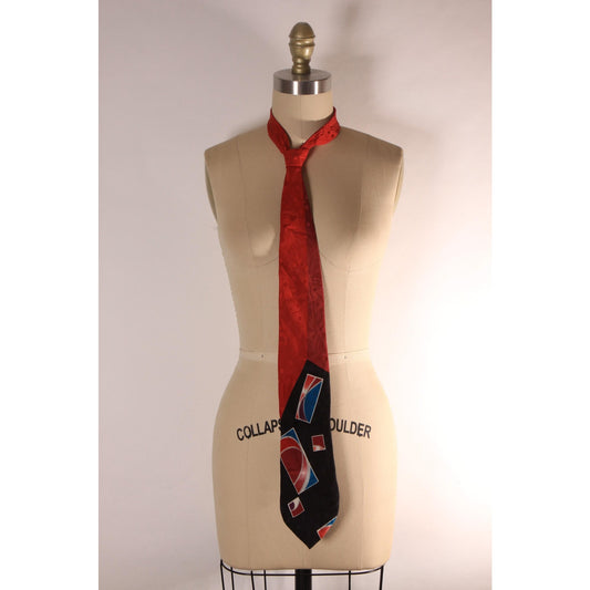 1980s 1990s Red, Black and Blue Abstract Geometric Necktie Tie by Feraud