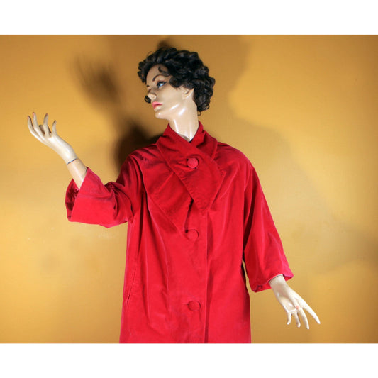 1950s Dark Pink Velvet Bracelet Sleeve Button Down Coat -L-XL