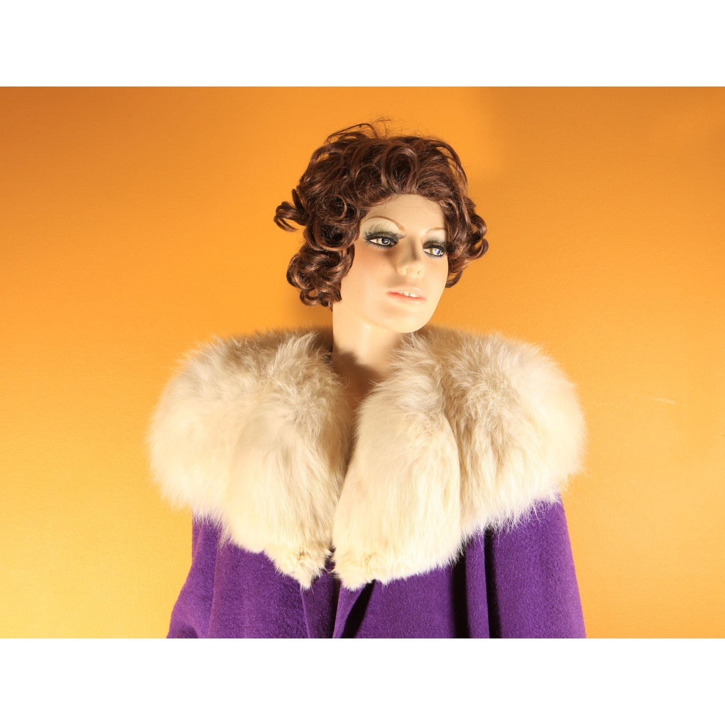 1950s Purple and Cream White Fox Fur Swing Coat -M