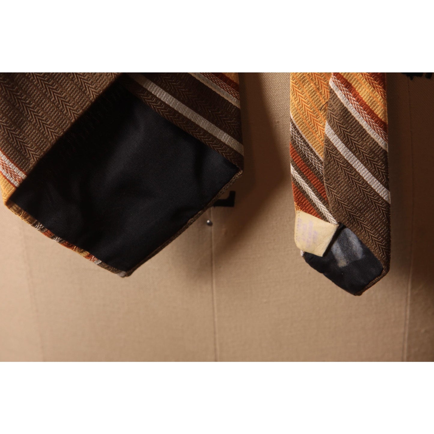 1970s Brown, Orange, Yellow and White Striped Wide Necktie Tie by Angelo Cornelli