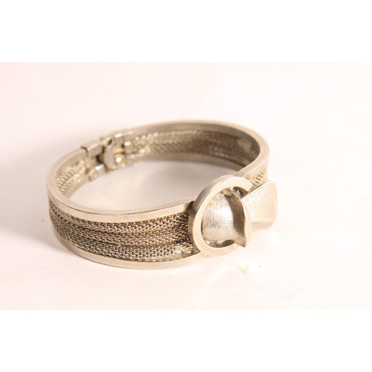 1950s 1960s Silver Tone Metal Hinged Clamper Bracelet