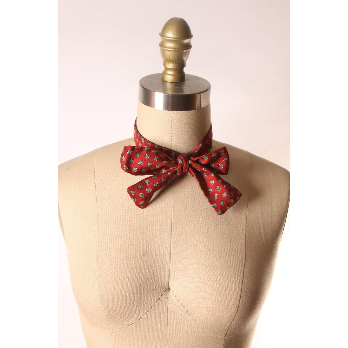 1960s Red and Blue Print Bowtie Tie
