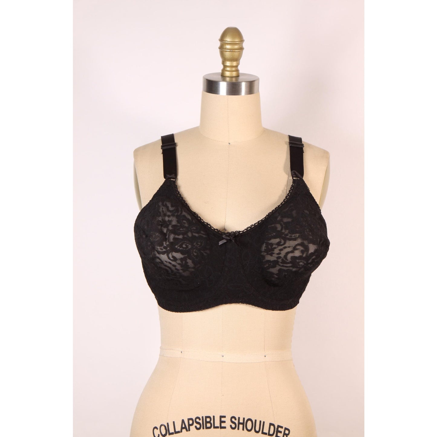 1980s Sheer Black Floral Lace Bow Detail Bra by Bali-40D