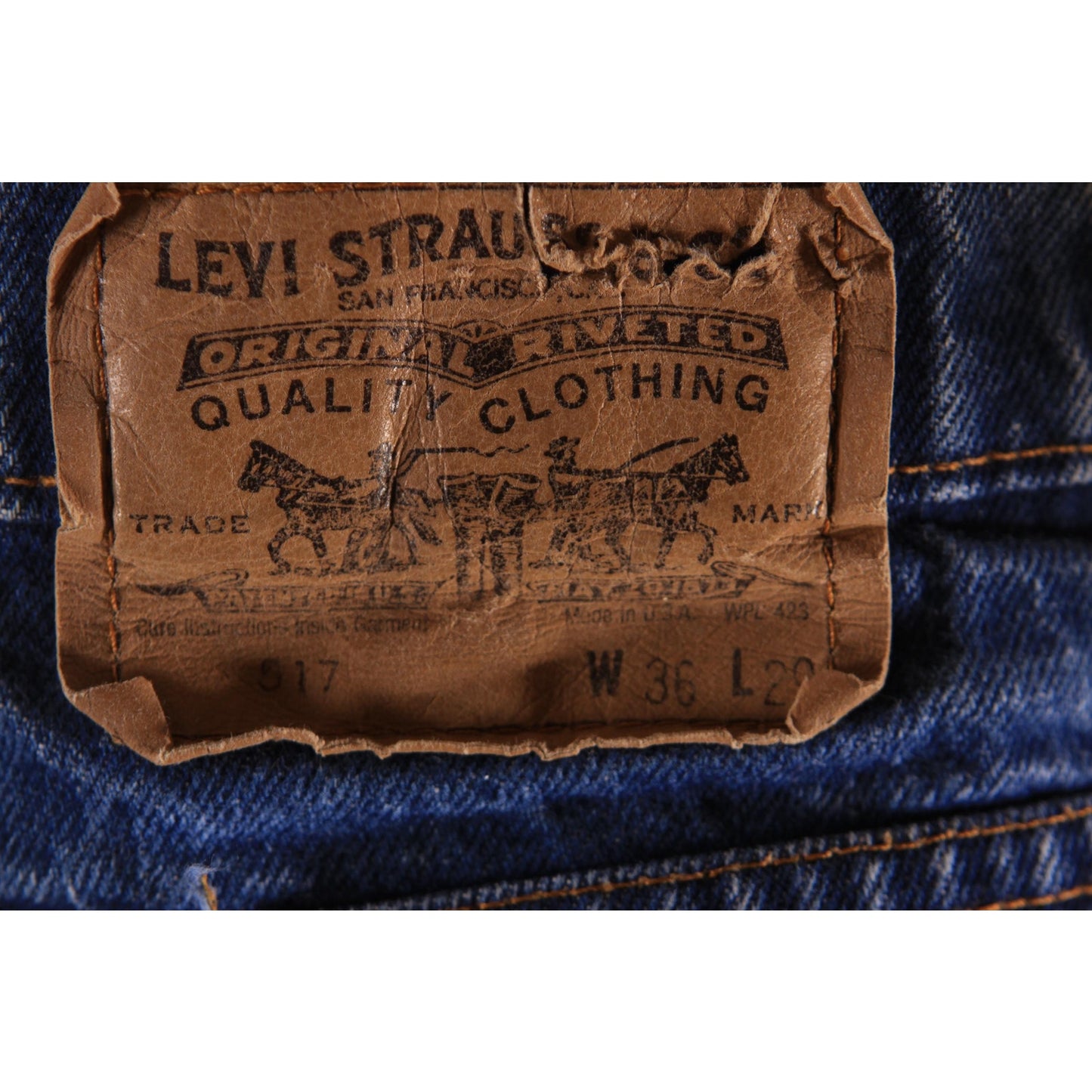 1980s Blue Denim 517 Mens Orange Tab Jeans by Levi's - 36x29