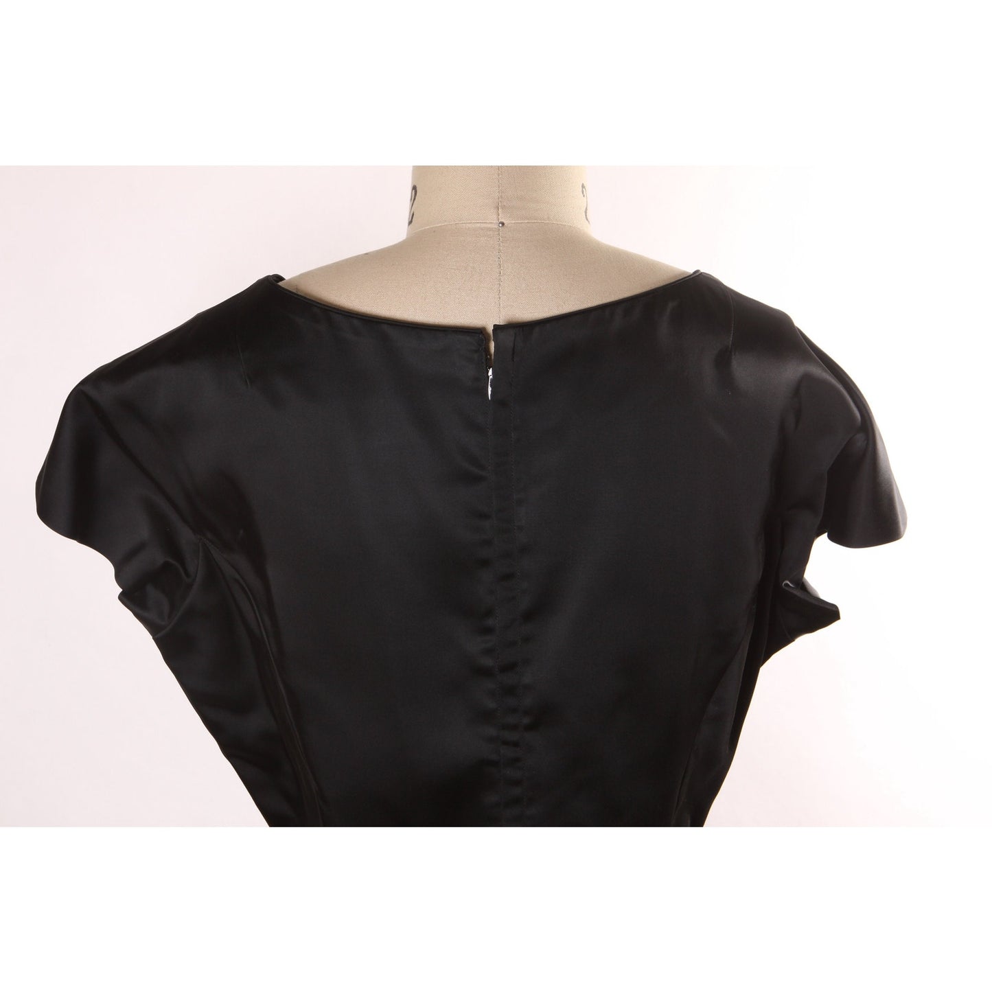 1960s Black Satin Short Sleeve Full Length Dress -XL